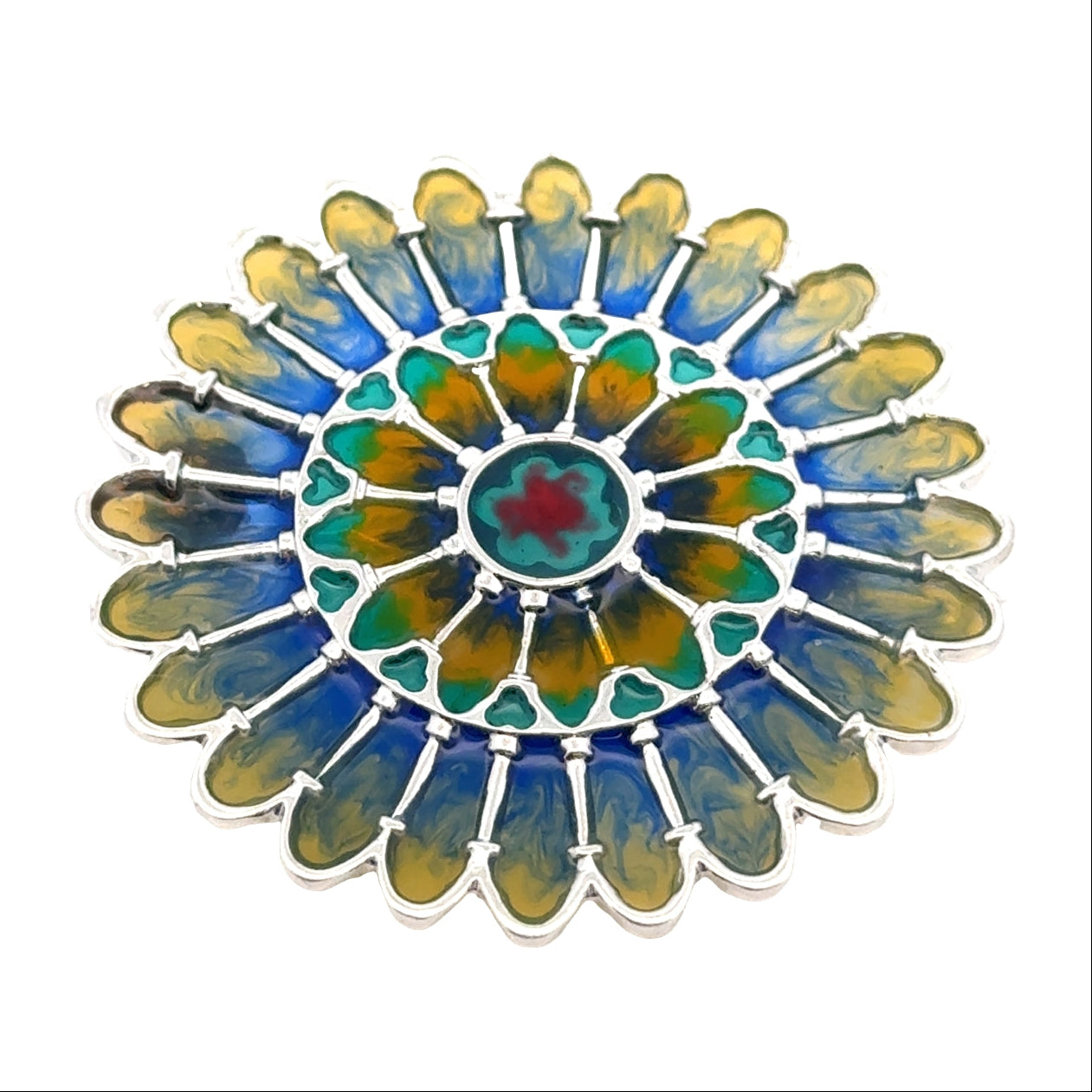 Sterling Silver Enamel Rose Window Brooch