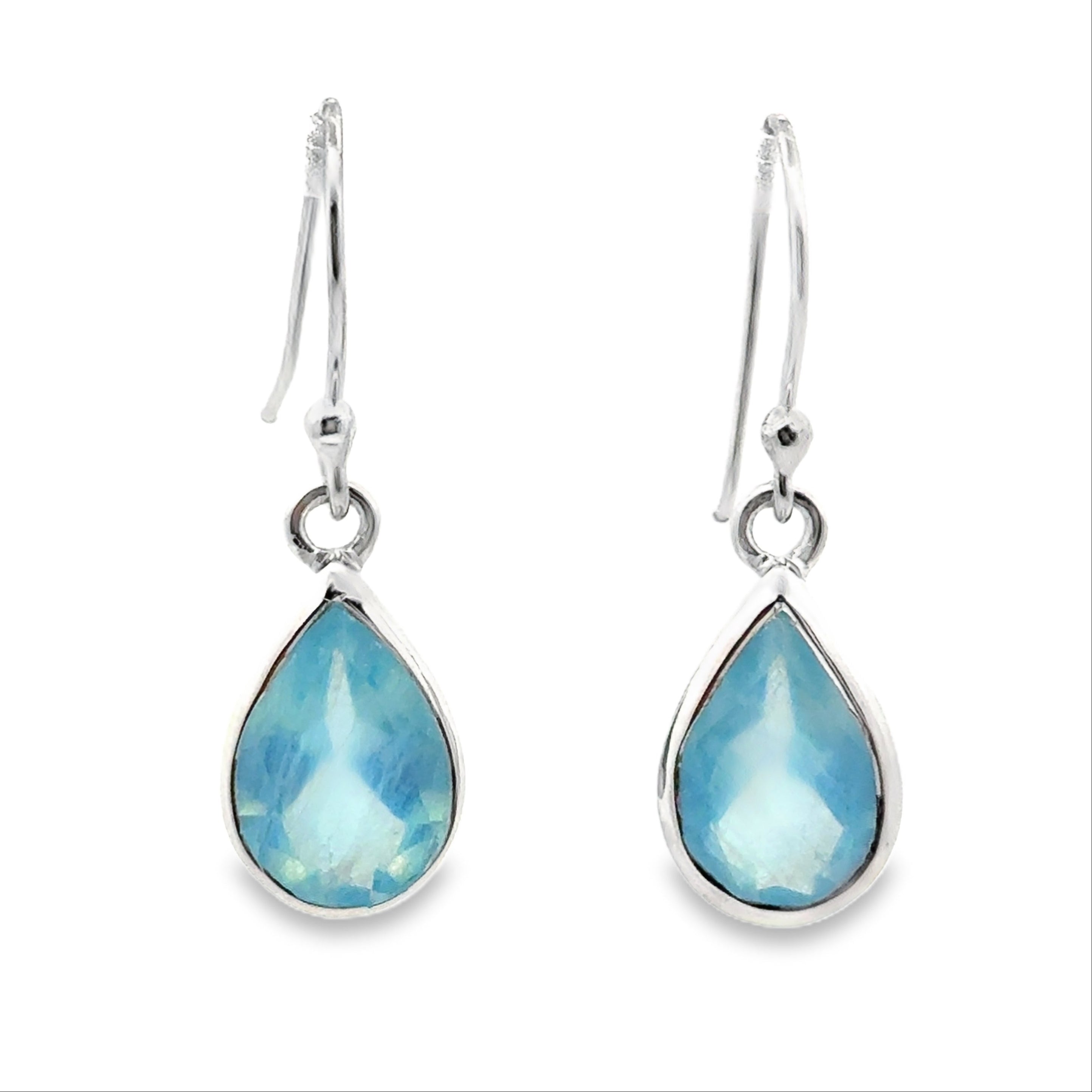 Silver Pear Cut Aquamarine Drop Earrings