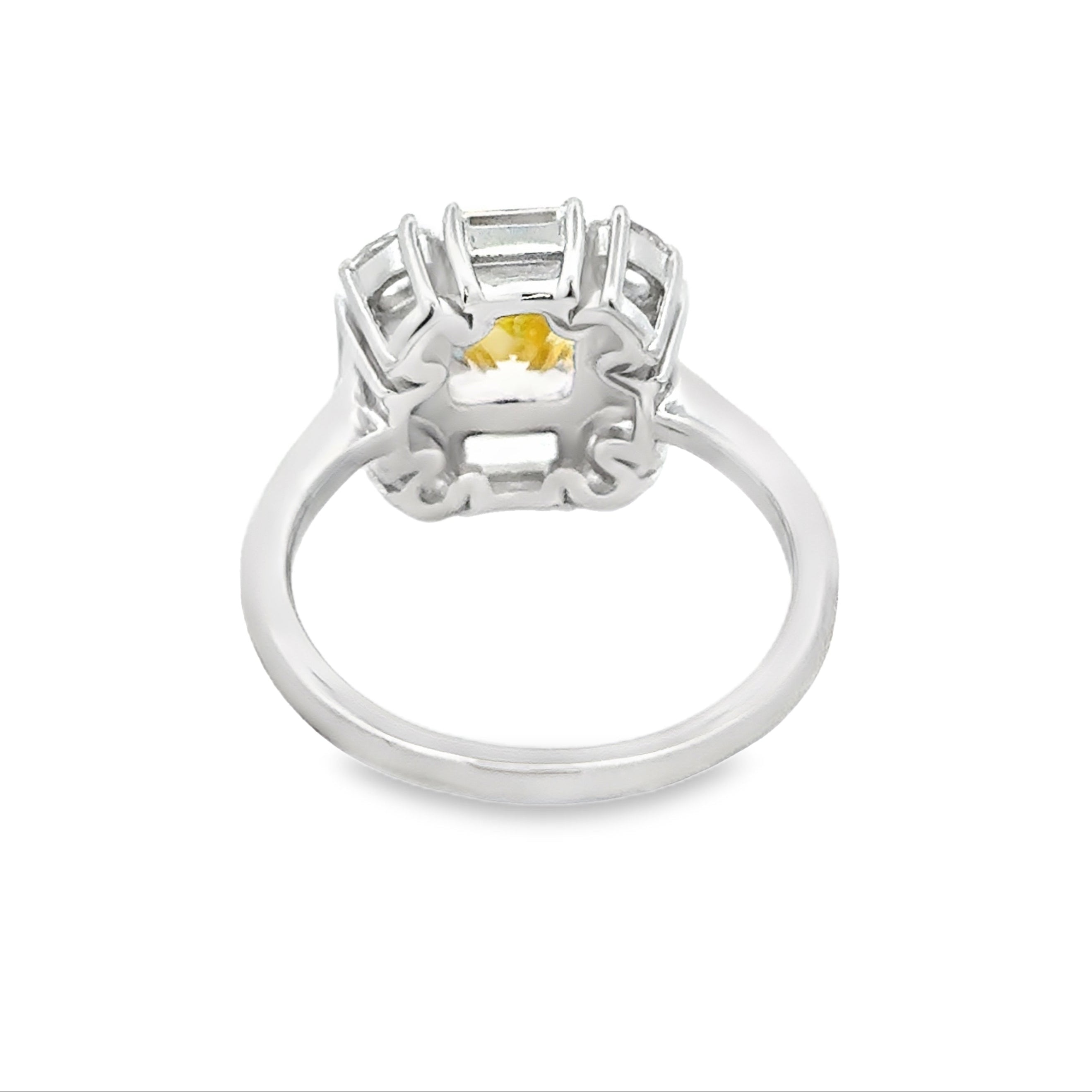 Silver Square Yellow & White CZ Ring