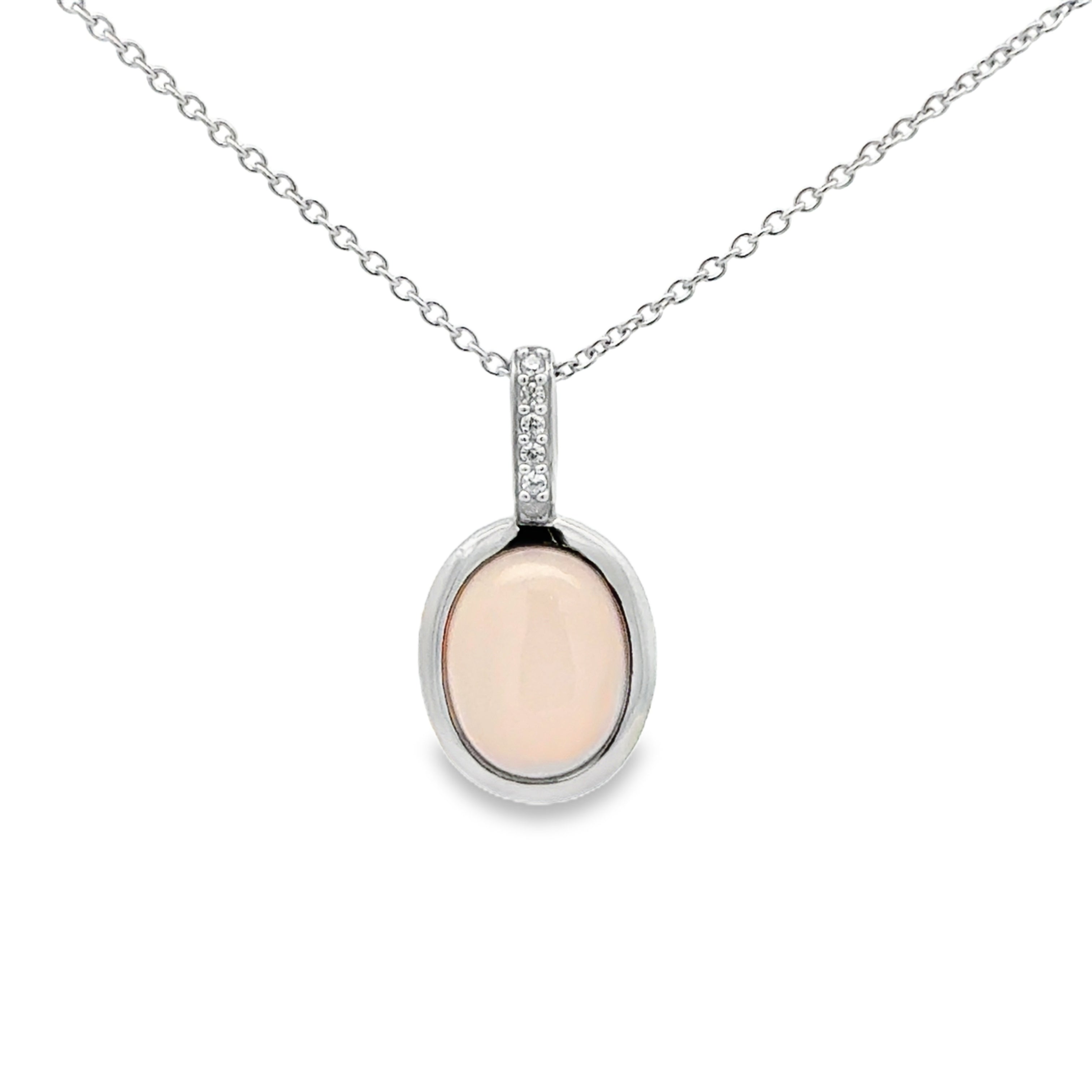 Silver Pink Chalcedony & CZ Necklace