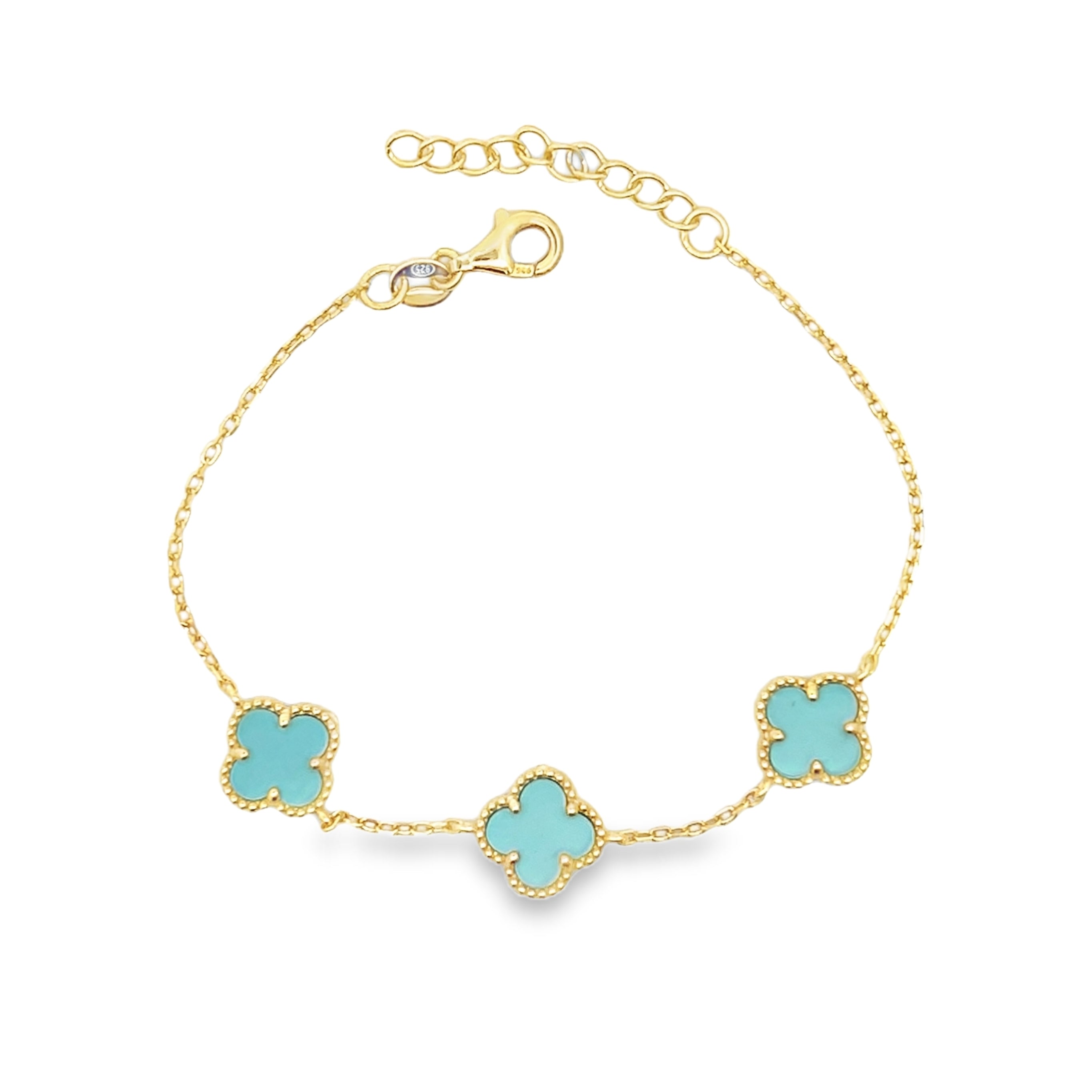 Sterling Silver Gold Plated Turquoise Clover Bracelet
