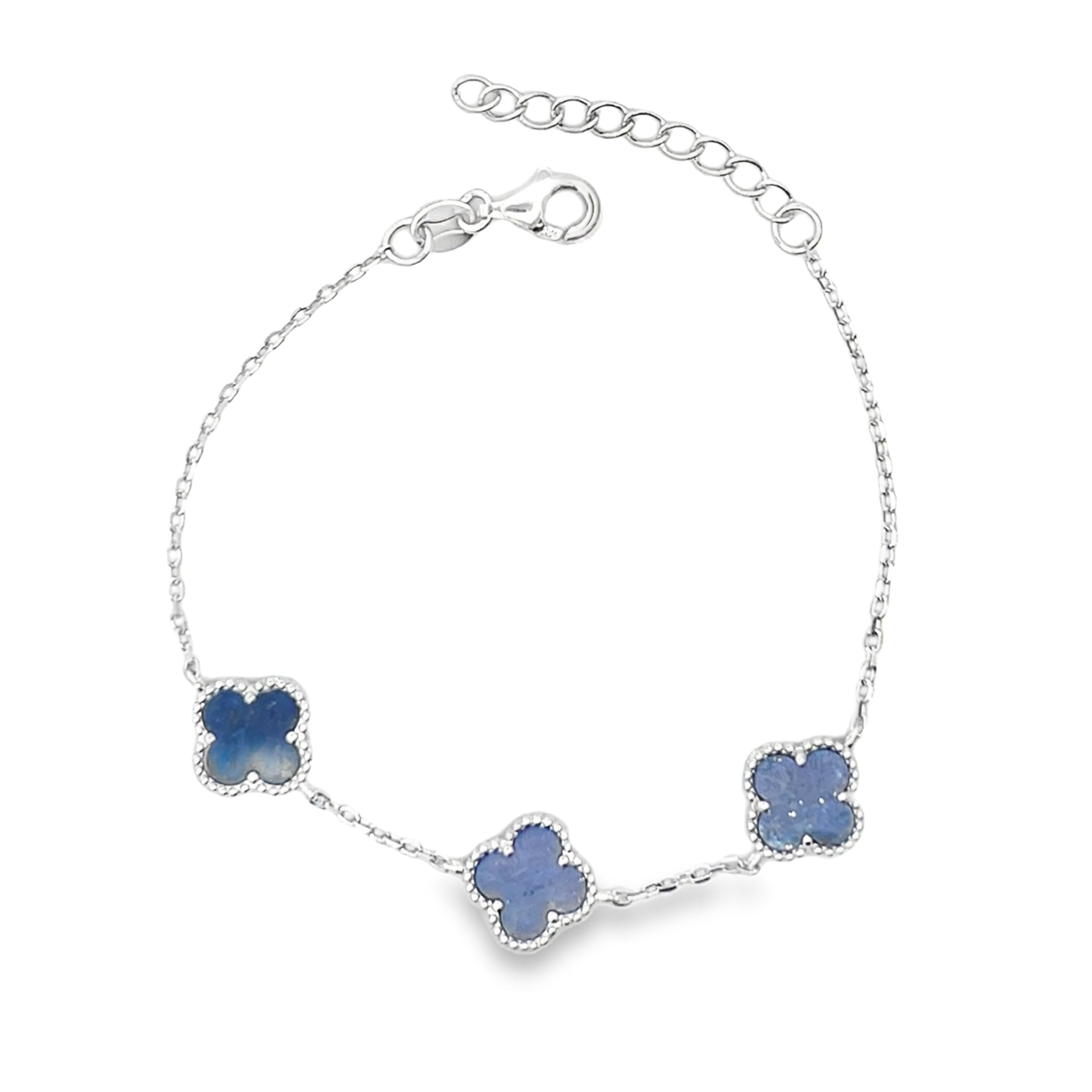 Sterling Silver Triple Lapis Clover Bracelet