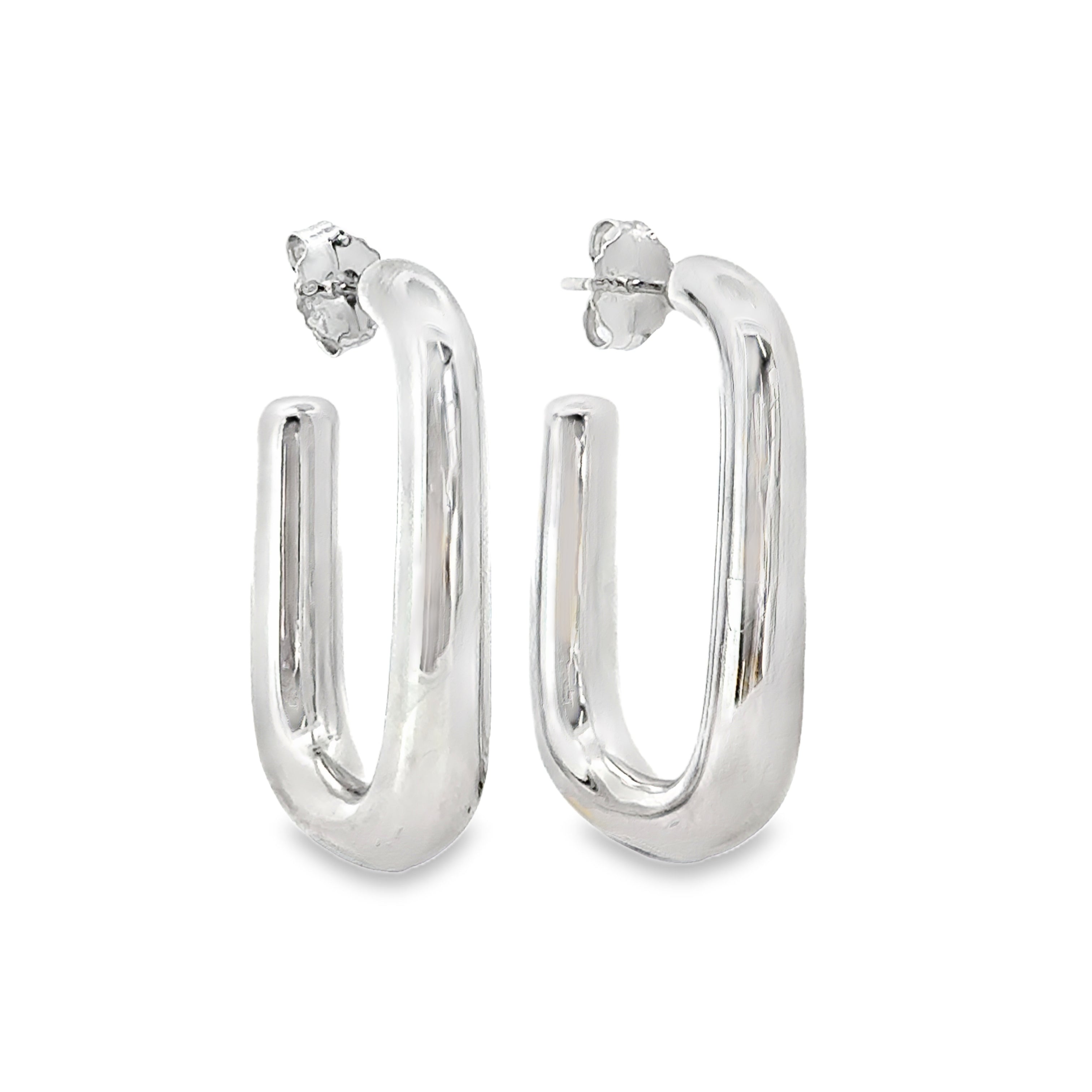 Silver Large Rectangular Hoop Earrings