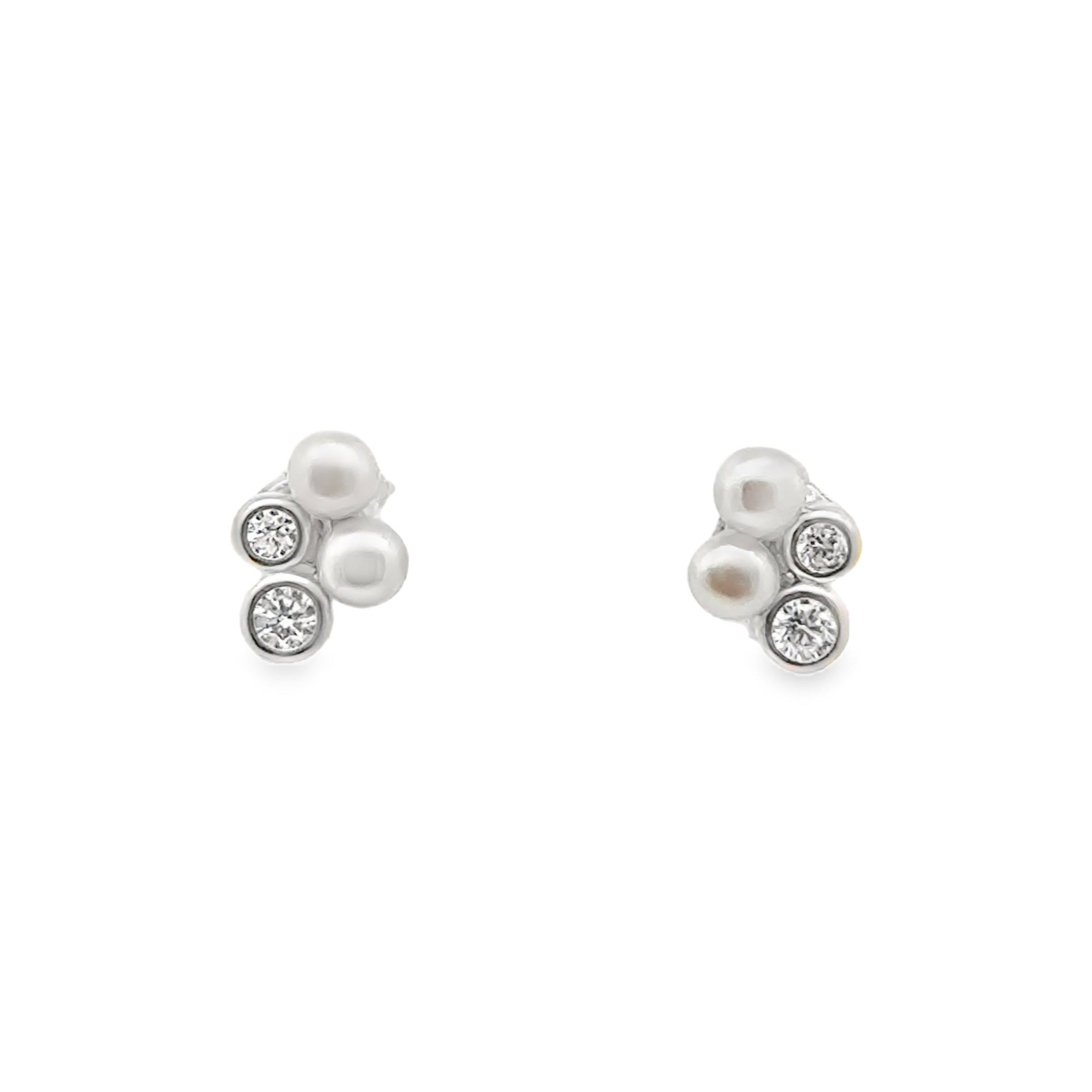 Silver Pearl & CZ Stud Earrings