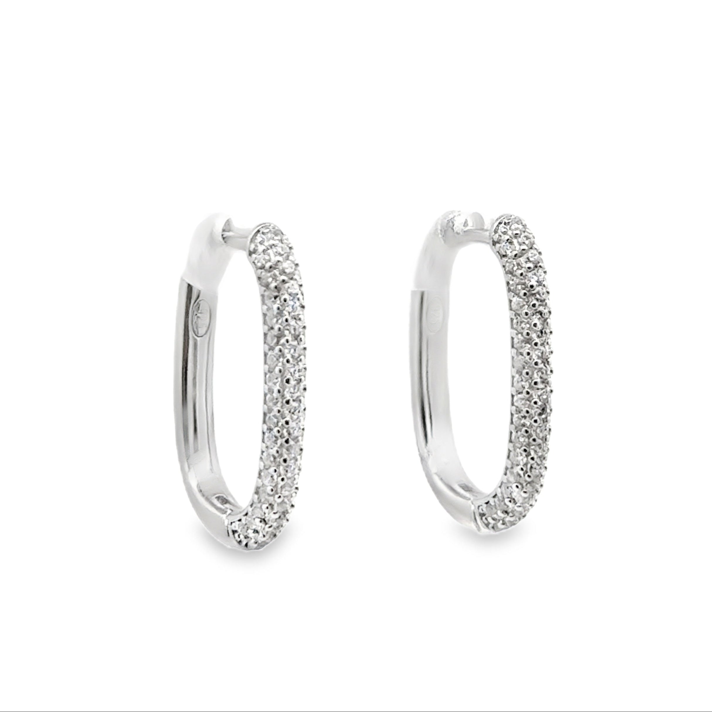 Sterling Silver CZ Rectangular Hoop Earrings