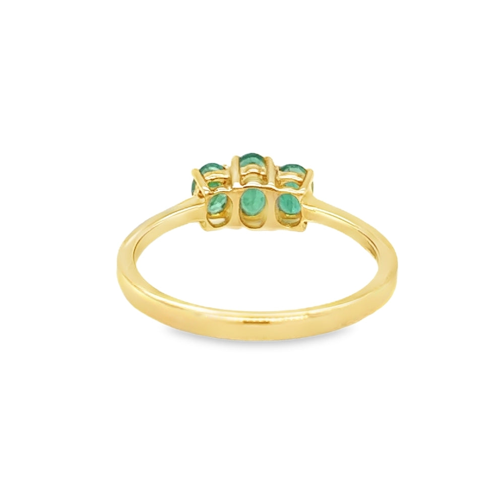 Emerald 3 Stone Ring 9ct Yellow Gold rear