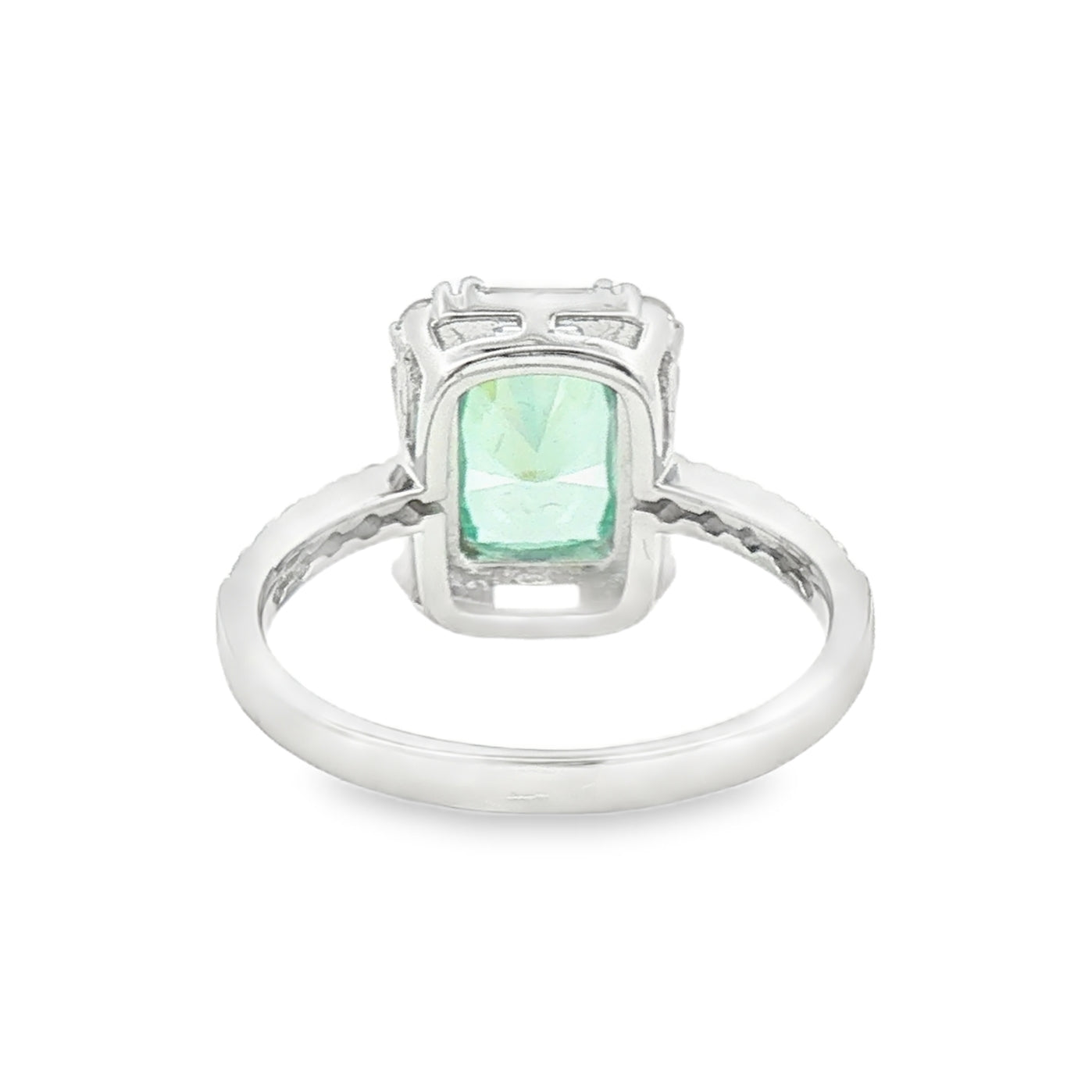 Silver Green & White CZ Rectangular Cluster Ring rear