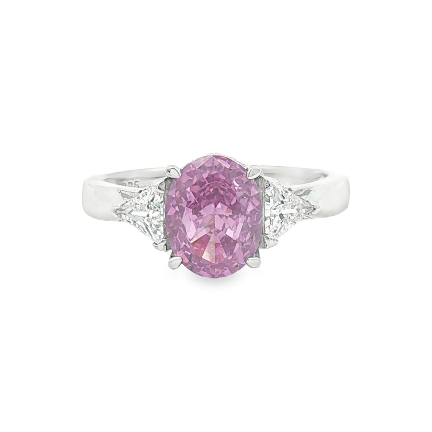 Silver Pink & White CZ Trilogy Ring