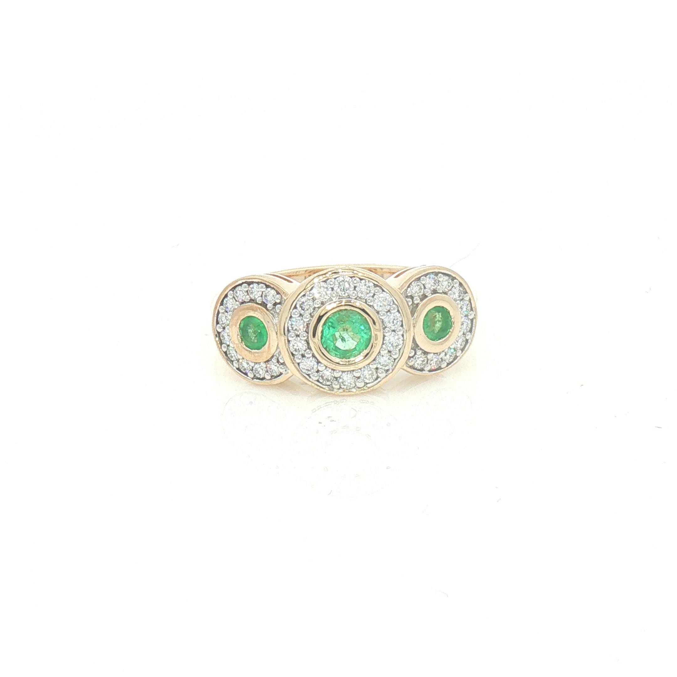 Emerald & Diamond Triple Halo Cluster Ring 9ct Gold