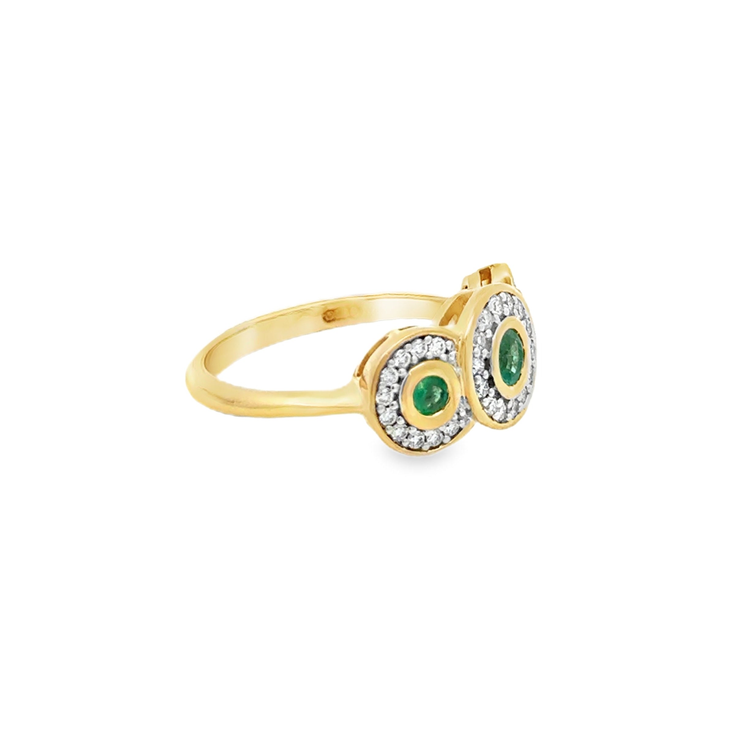 Emerald & Diamond Triple Halo Cluster Ring 9ct Gold SIDE