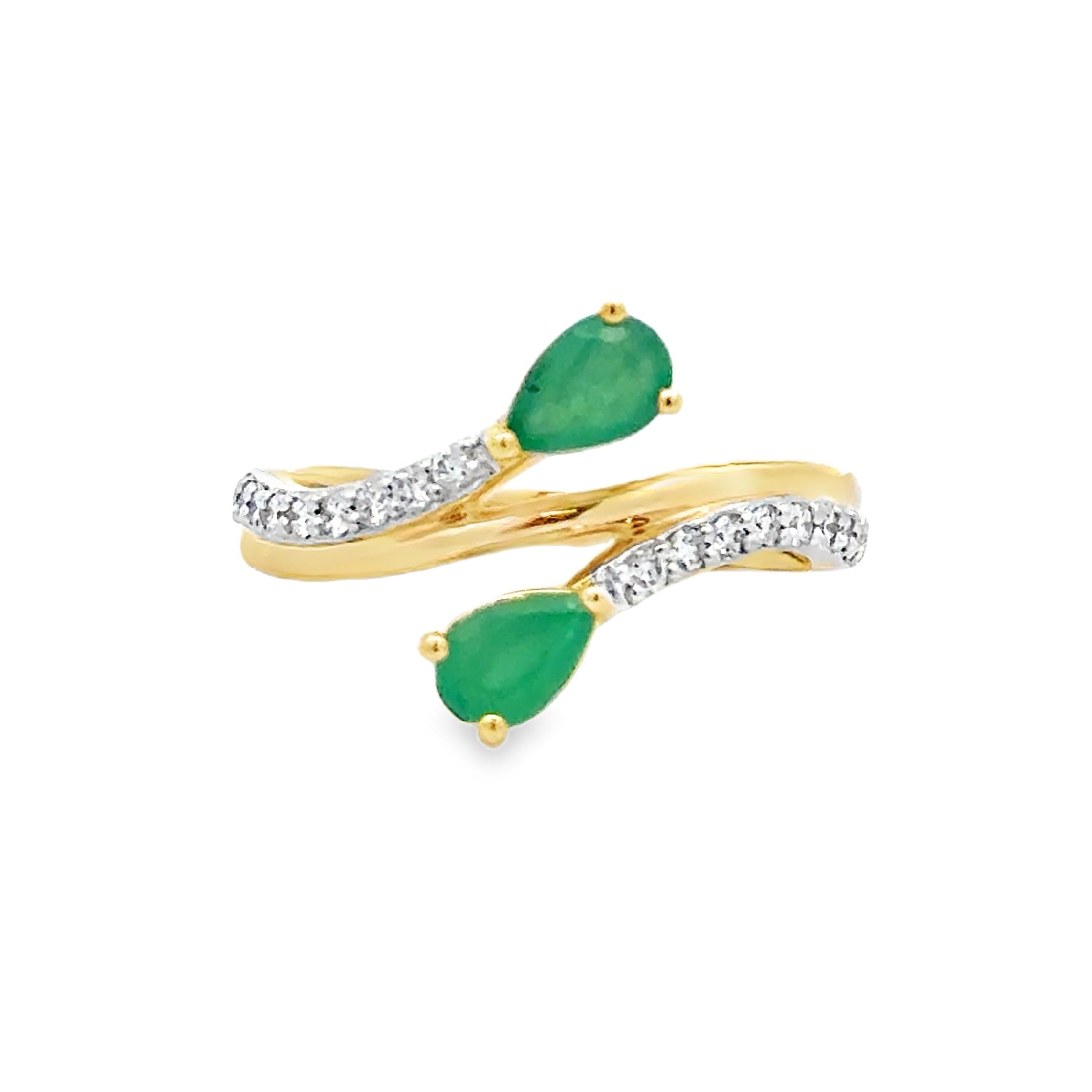 Round Emerald & Diamond Crossover Ring 9ct Gold