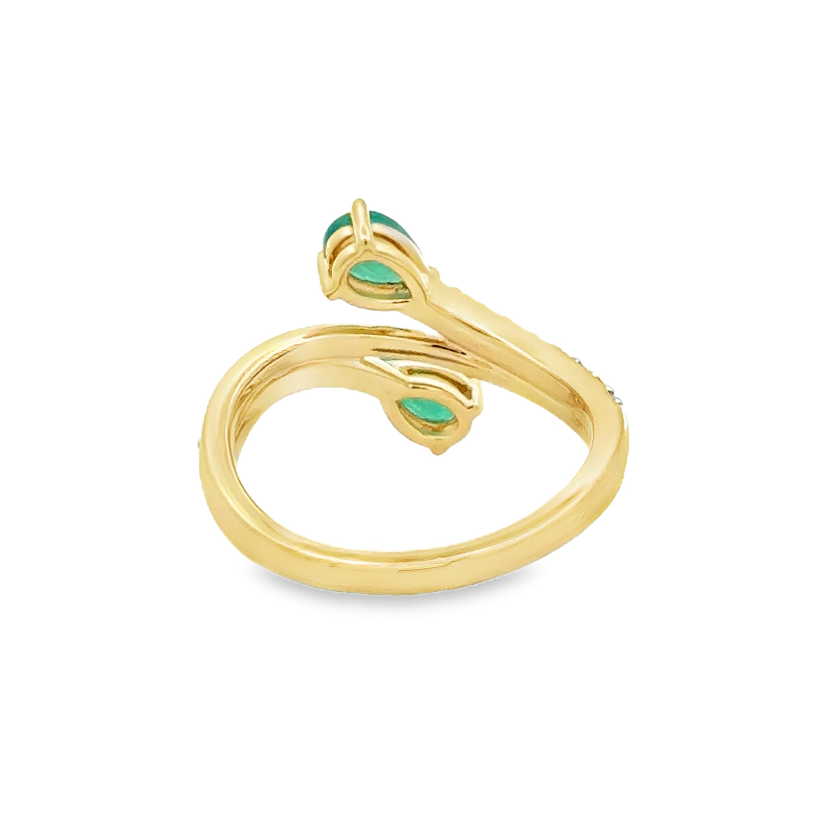 Round Emerald & Diamond Crossover Ring 9ct Gold rear