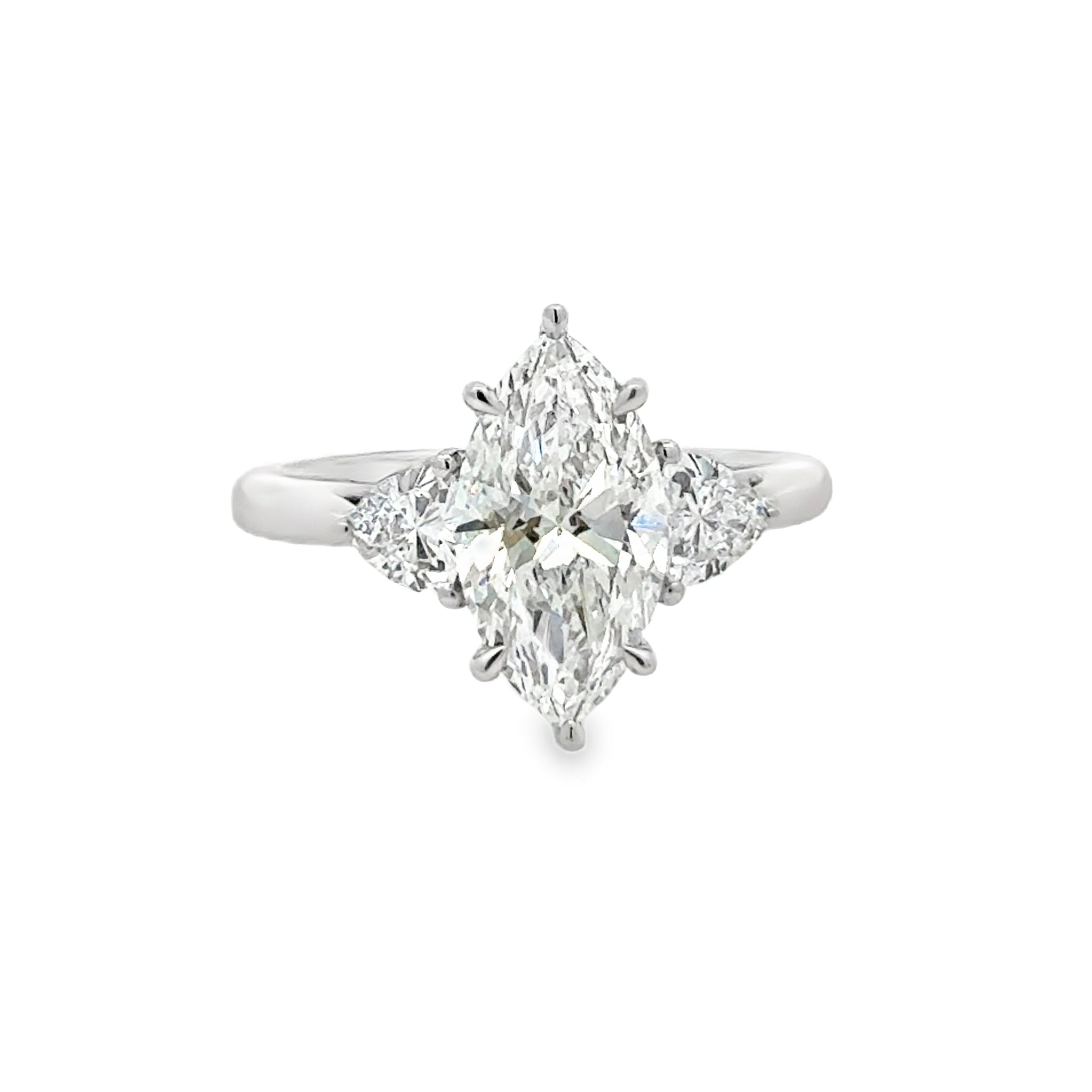Platinum Marquise Cut Lab Grown Diamond Trilogy Engagement Ring 2.51ct