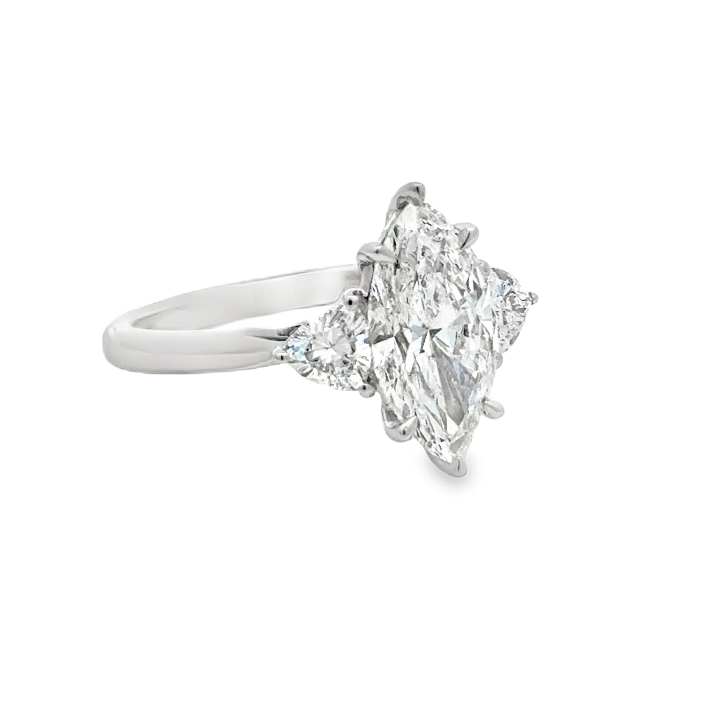 Platinum Marquise Cut Lab Grown Diamond Trilogy Engagement Ring 2.51ct side