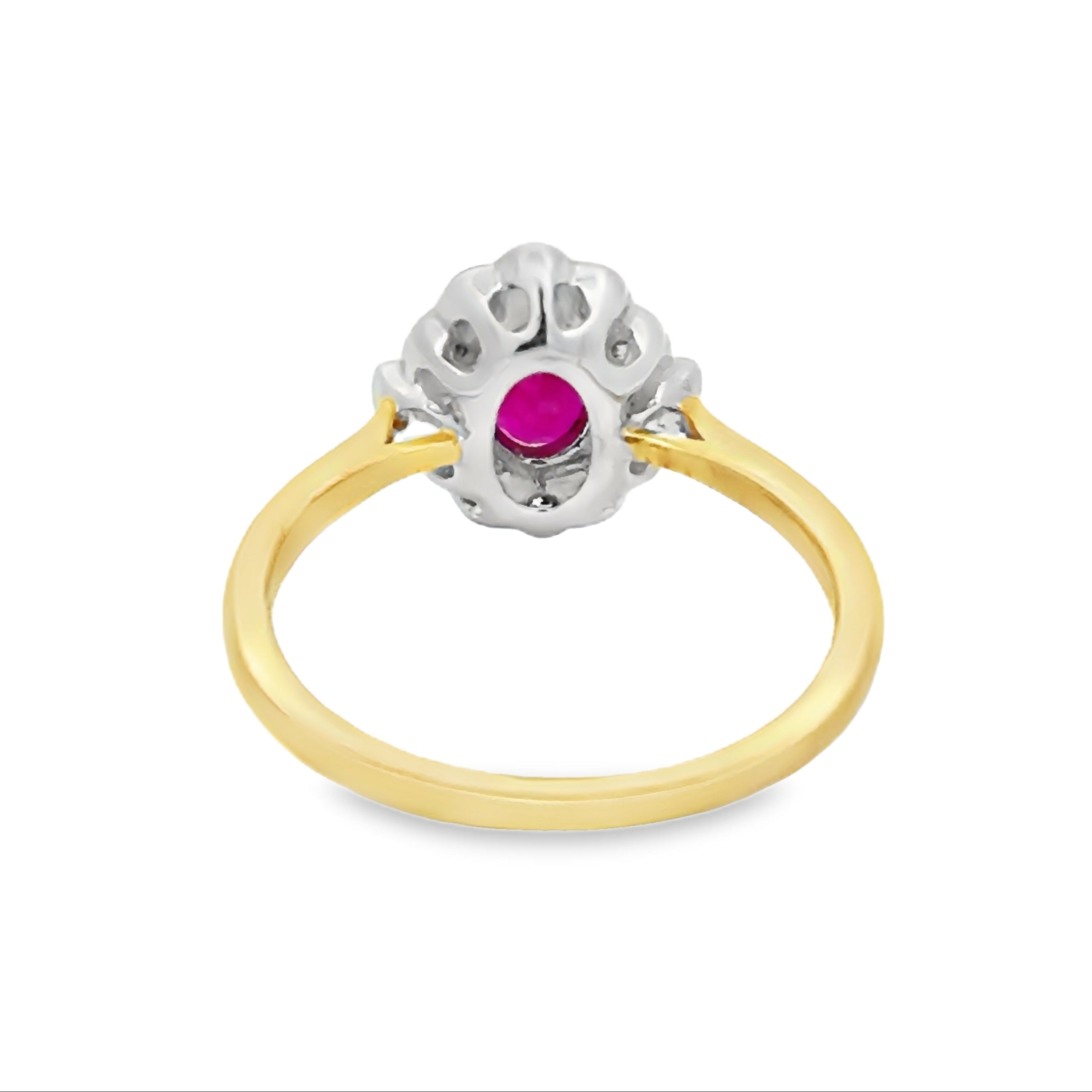 Ruby & Multi Cut Diamond Oval Cluster Ring 9ct Gold REAR
