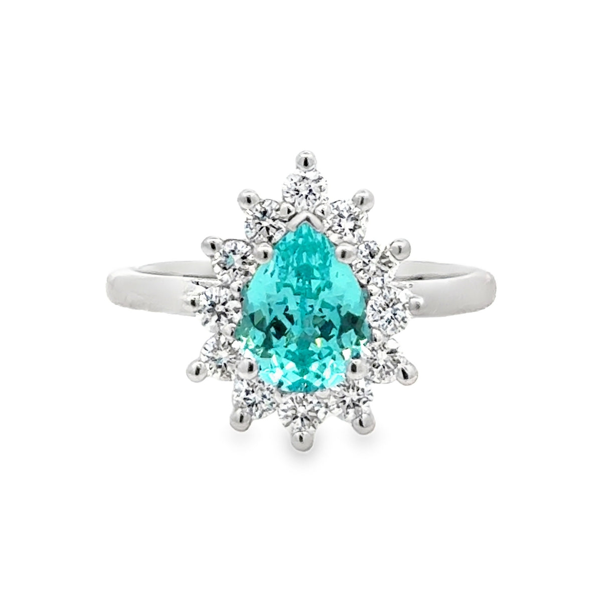 9ct White Gold Lab Grown Paraiba & Diamond Pear Cluster Ring