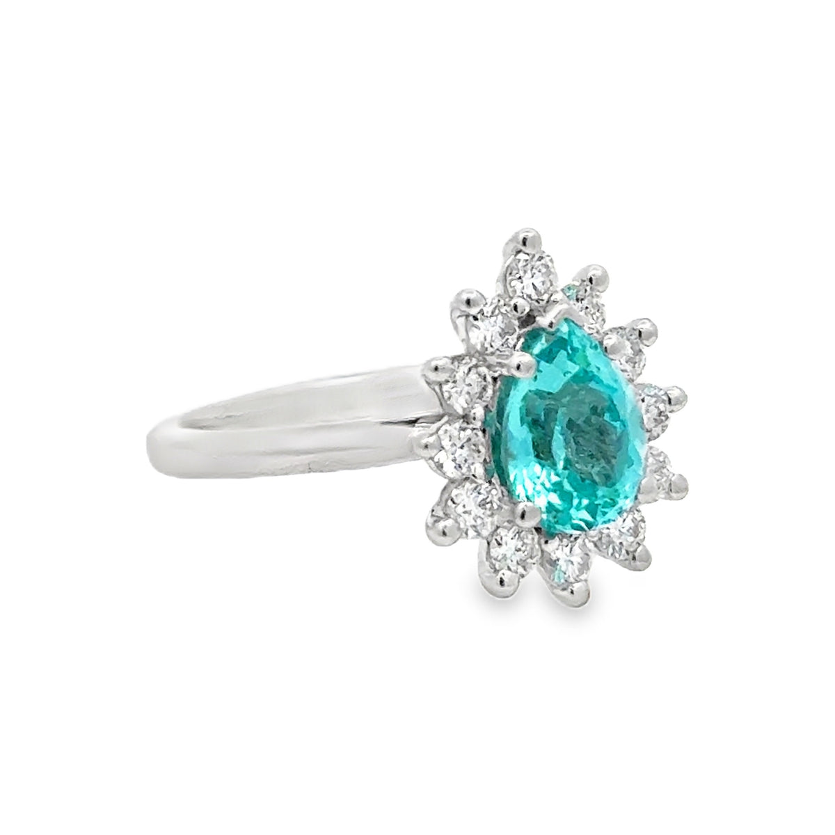 9ct White Gold Lab Grown Paraiba & Diamond Pear Cluster Ring side