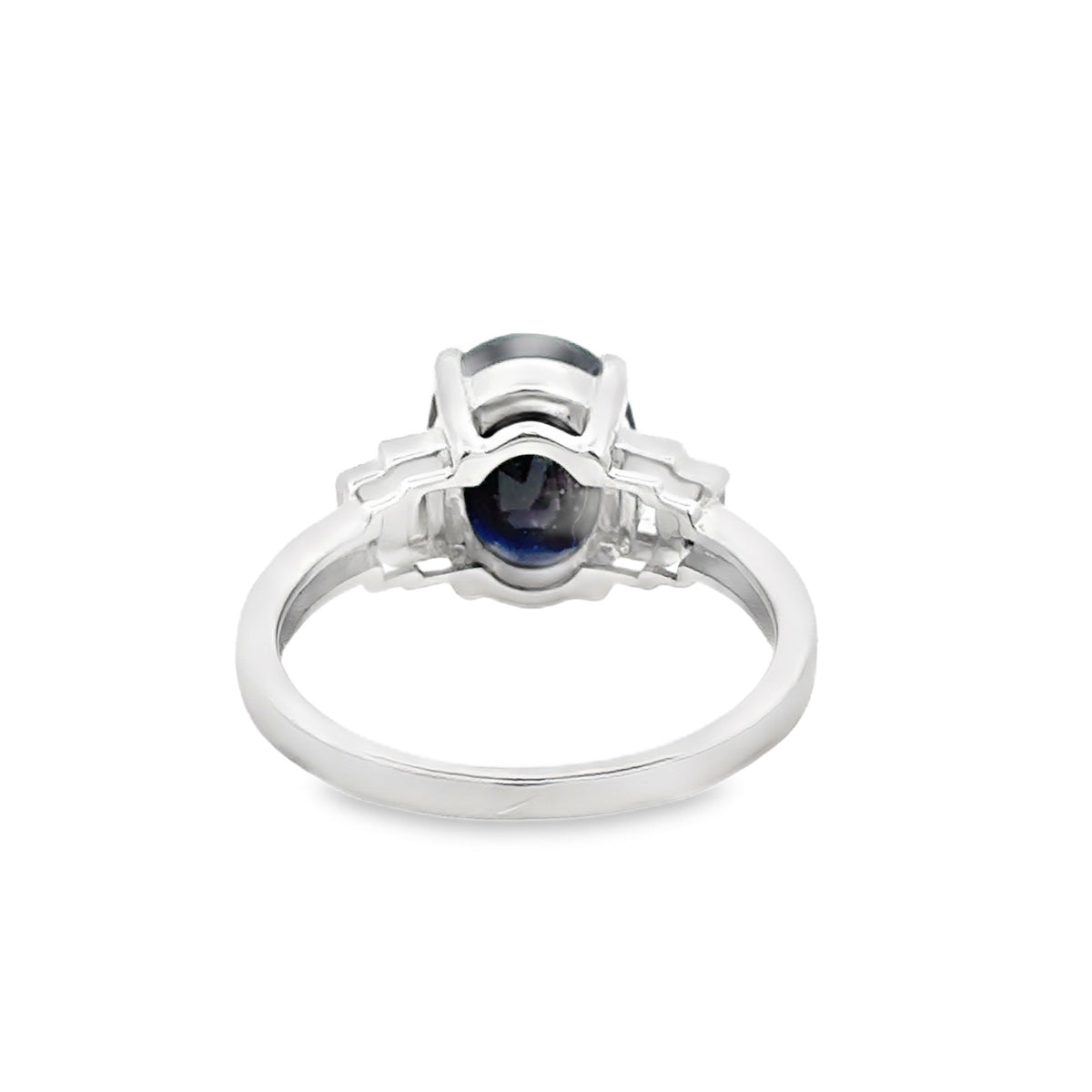 Oval Sapphire & Diamond Ring 9ct White Gold REAR