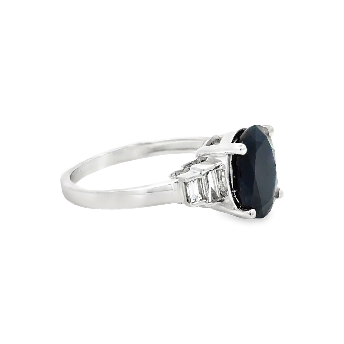 Oval Sapphire & Diamond Ring 9ct White Gold SIDE