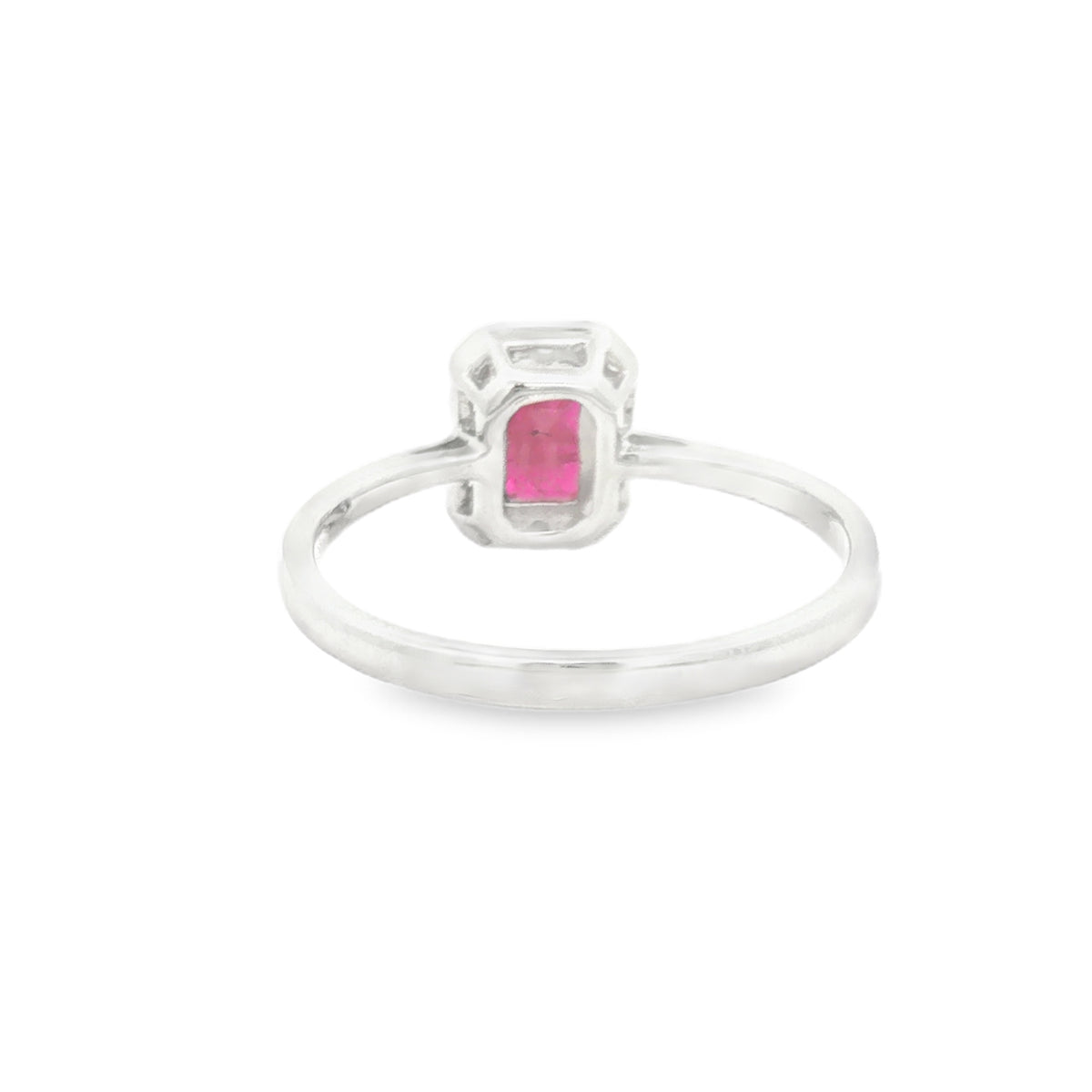 Octagonal Ruby & Diamond Cluster Ring 9ct White Gold REAR