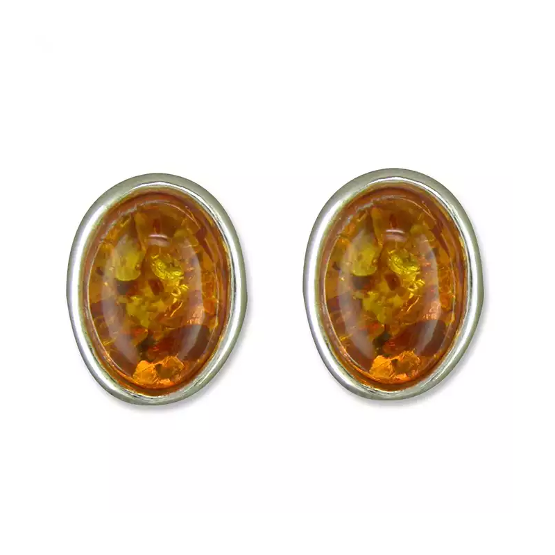 Sterling Silver Oval Amber Stud Earrings