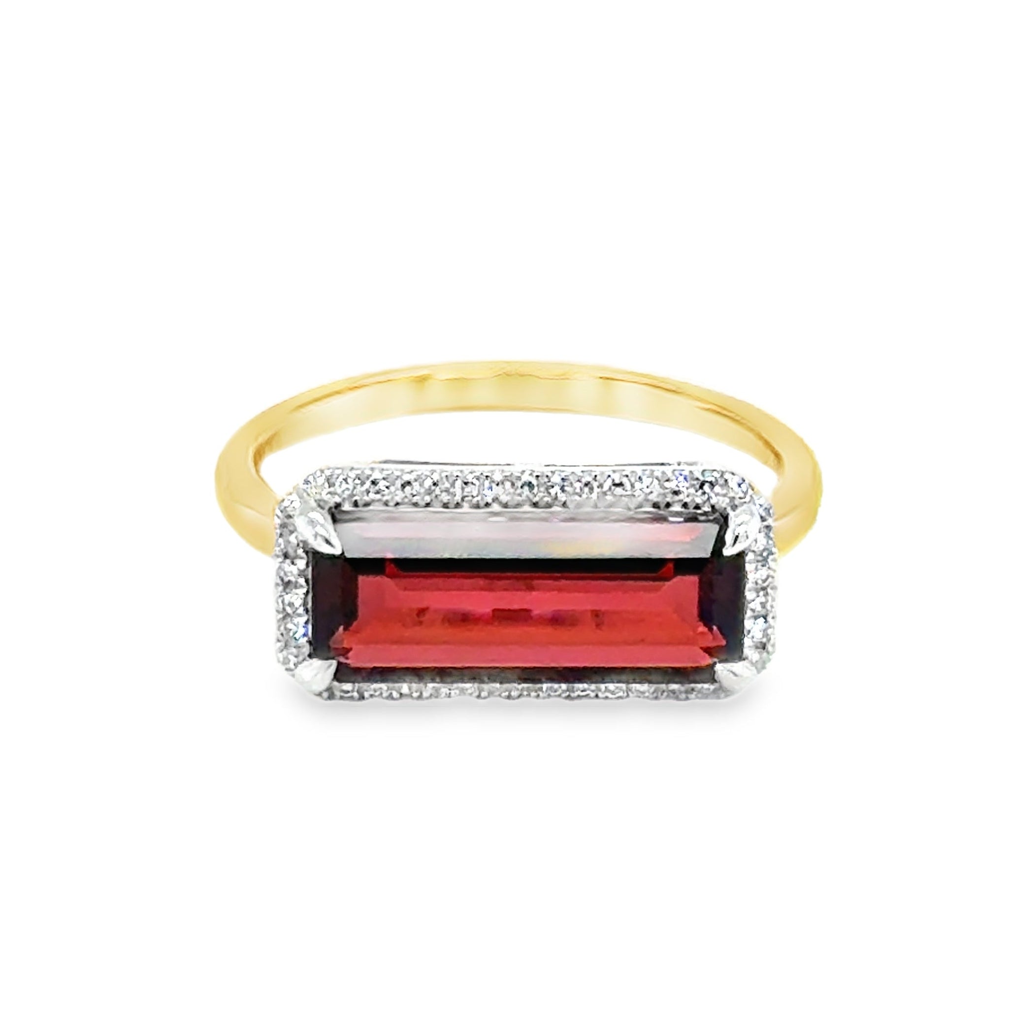 Garnet & Diamond Oblong Ring 9ct Gold