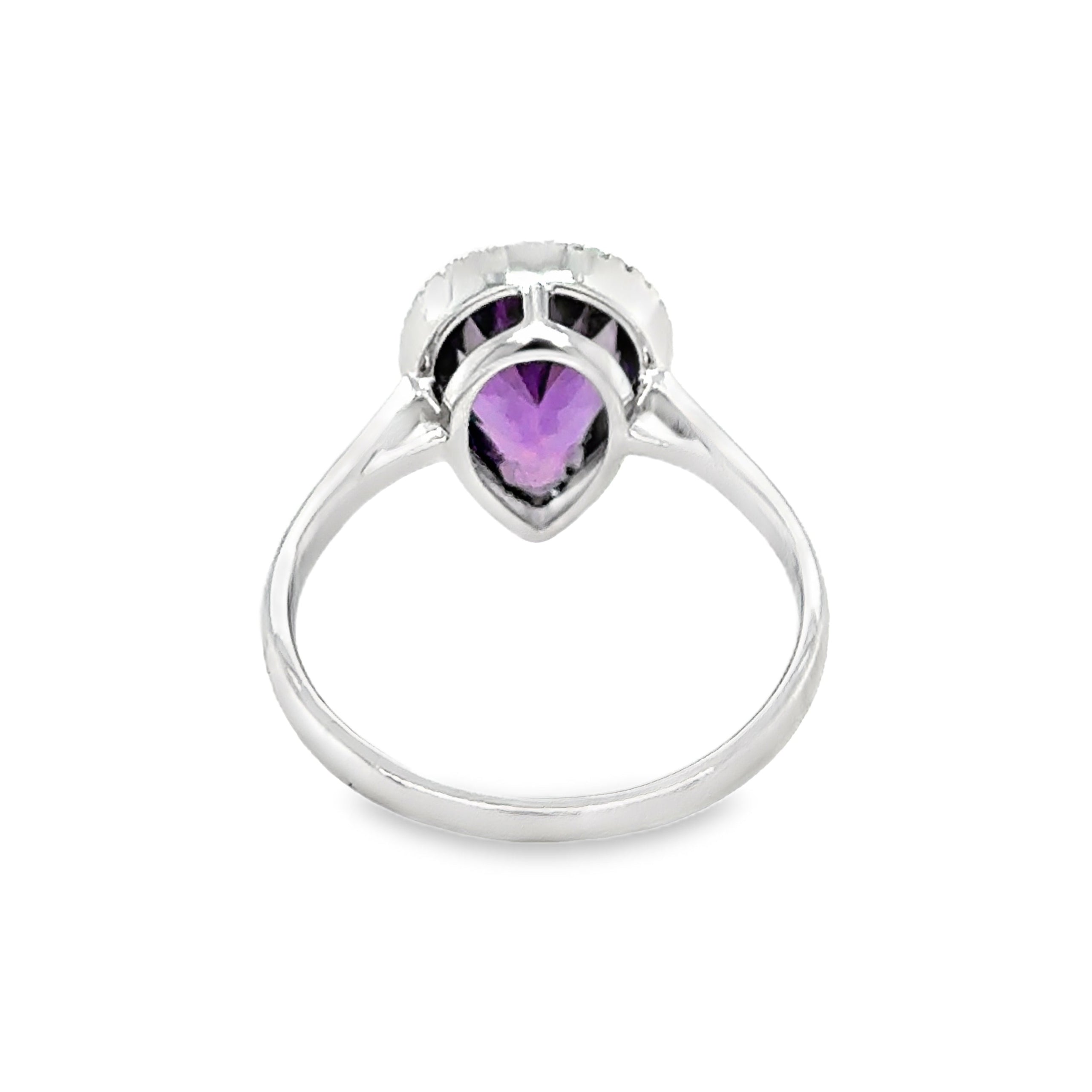 Amethyst & Diamond Teardrop Ring 9ct White Gold rear