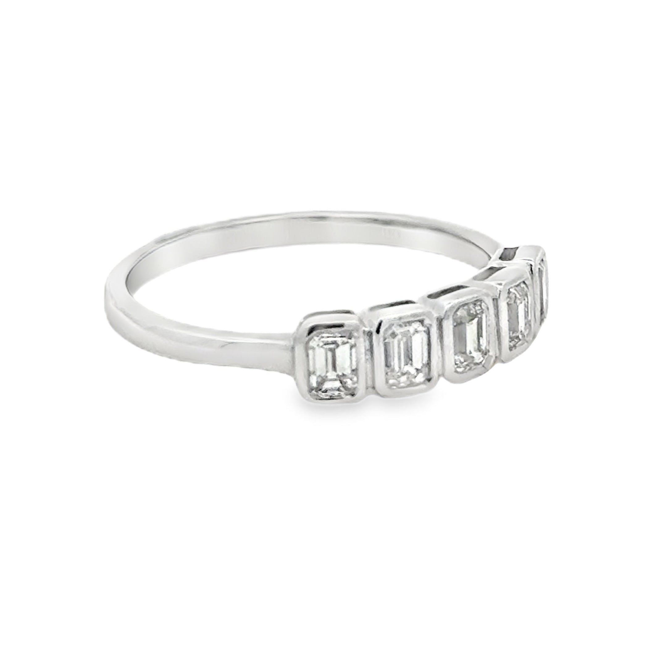 Diamond Emerald Cut Eternity Ring 0.52ct Bezel Set 18ct White Gold side