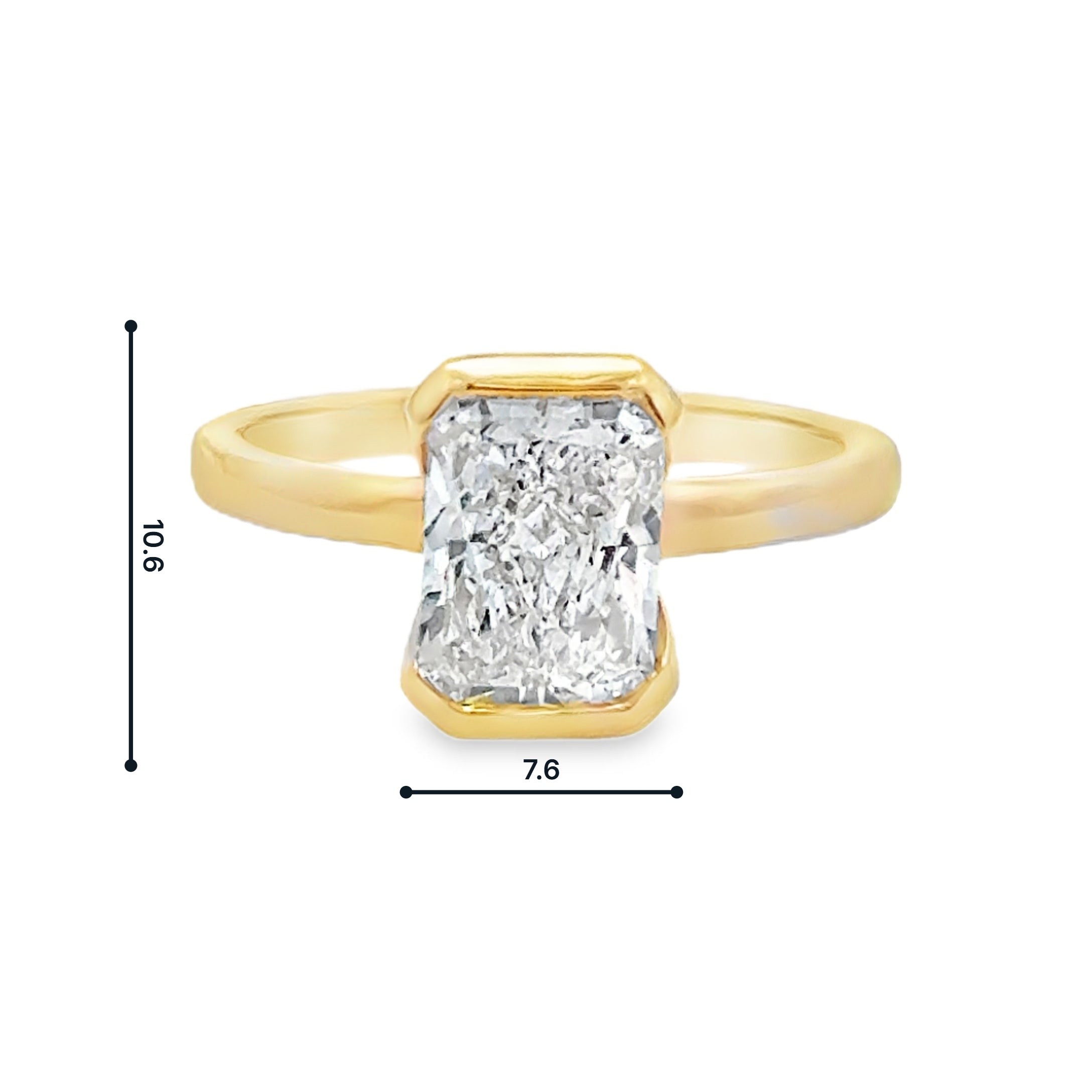 Lab Grown Diamond Radiant Cut 2.06ct Solitaire Ring 9ct Gold measurements