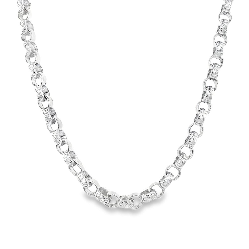 Sterling Silver Men's 9mm Round Patterned Link Belcher Chain 20 Inch