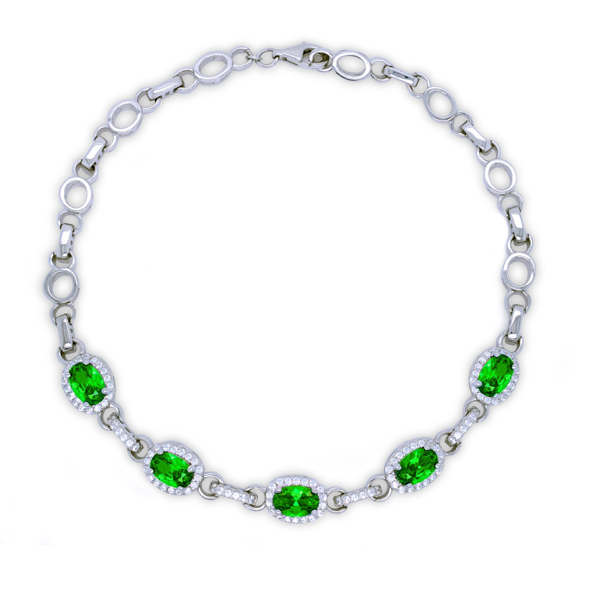 The Real Effect Silver Oval Green CZ Bracelet RE48874GE