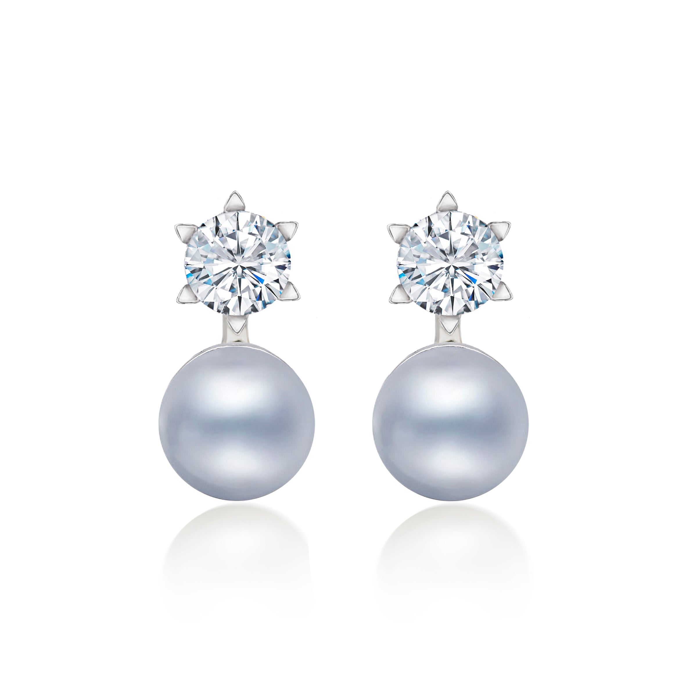 Real Effect Grey Pearl & CZ Earrings RE53884CZGP