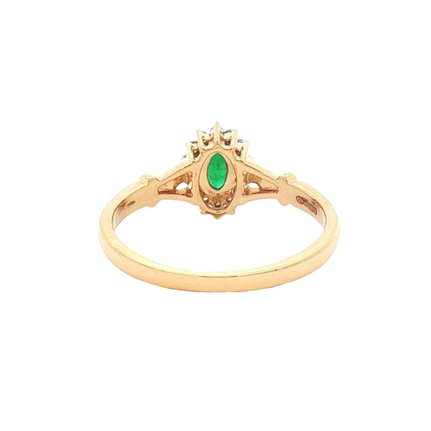 Emerald & Diamond Oval Cluster Ring 9ct Yellow Gold rear
