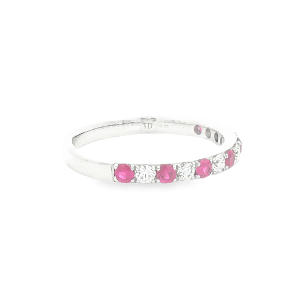 Ruby & Diamond 13 Stone Eternity Ring 18ct White Gold SIDE
