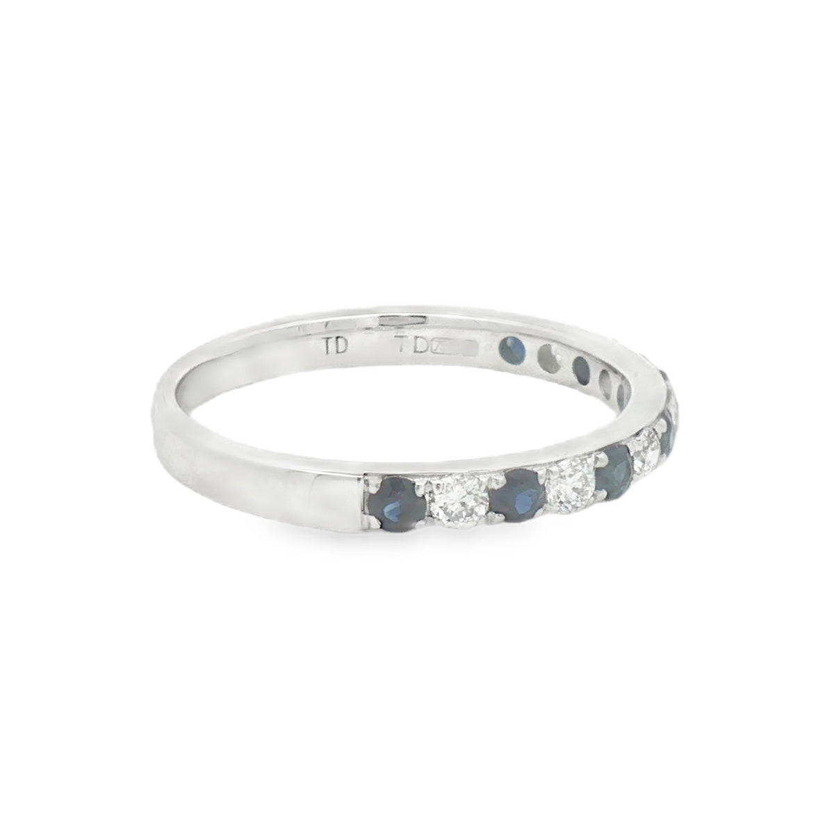 Sapphire & Diamond 13 Stone Eternity Ring 18ct White Gold side