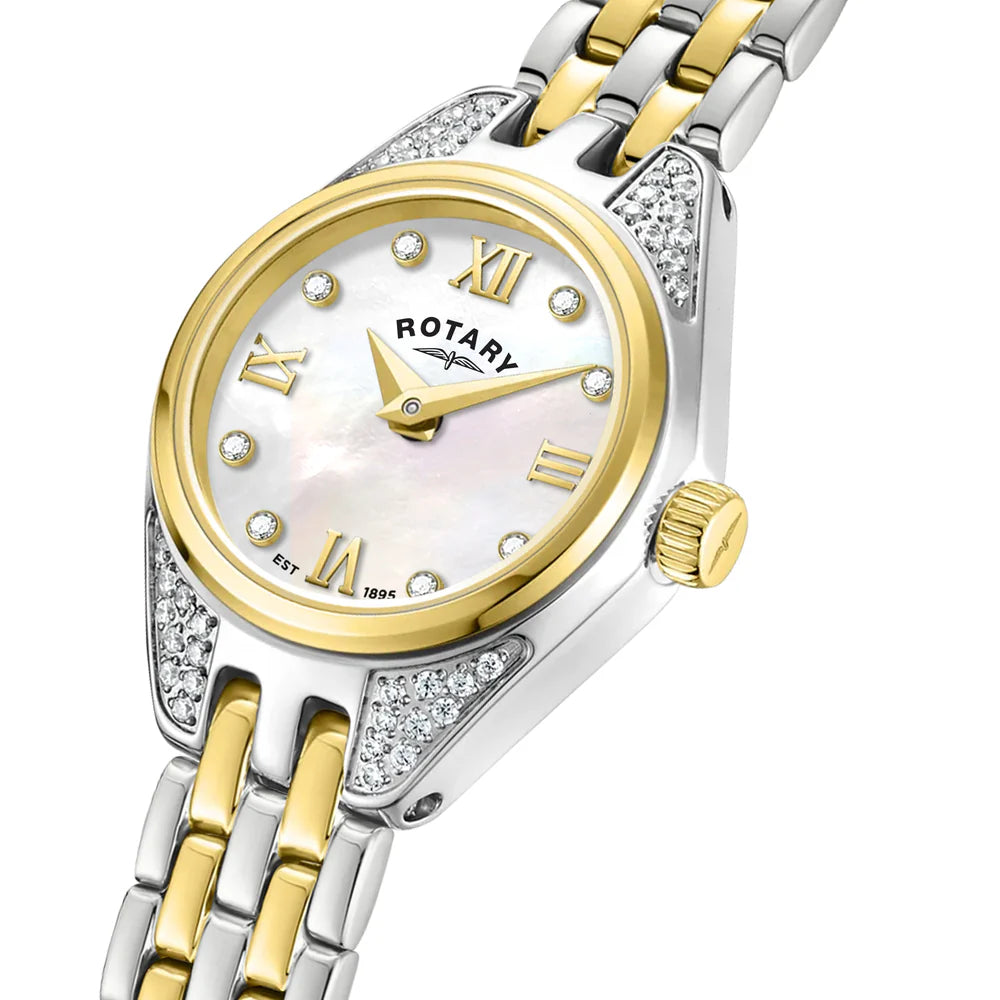 Rotary Cocktail Two Tone Ladies Bracelet Stone Set Watch RLB05141/21 side