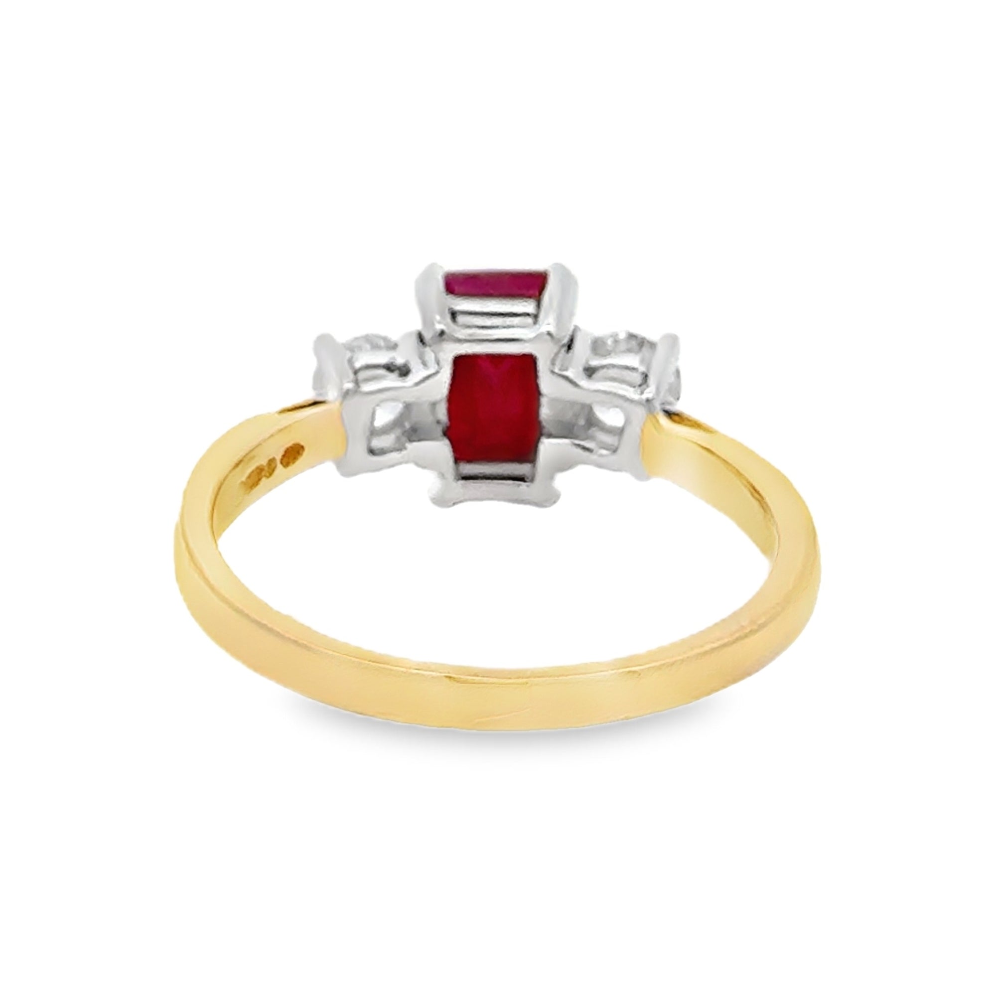 Ruby & Diamond Trilogy Ring 9ct Gold REAR