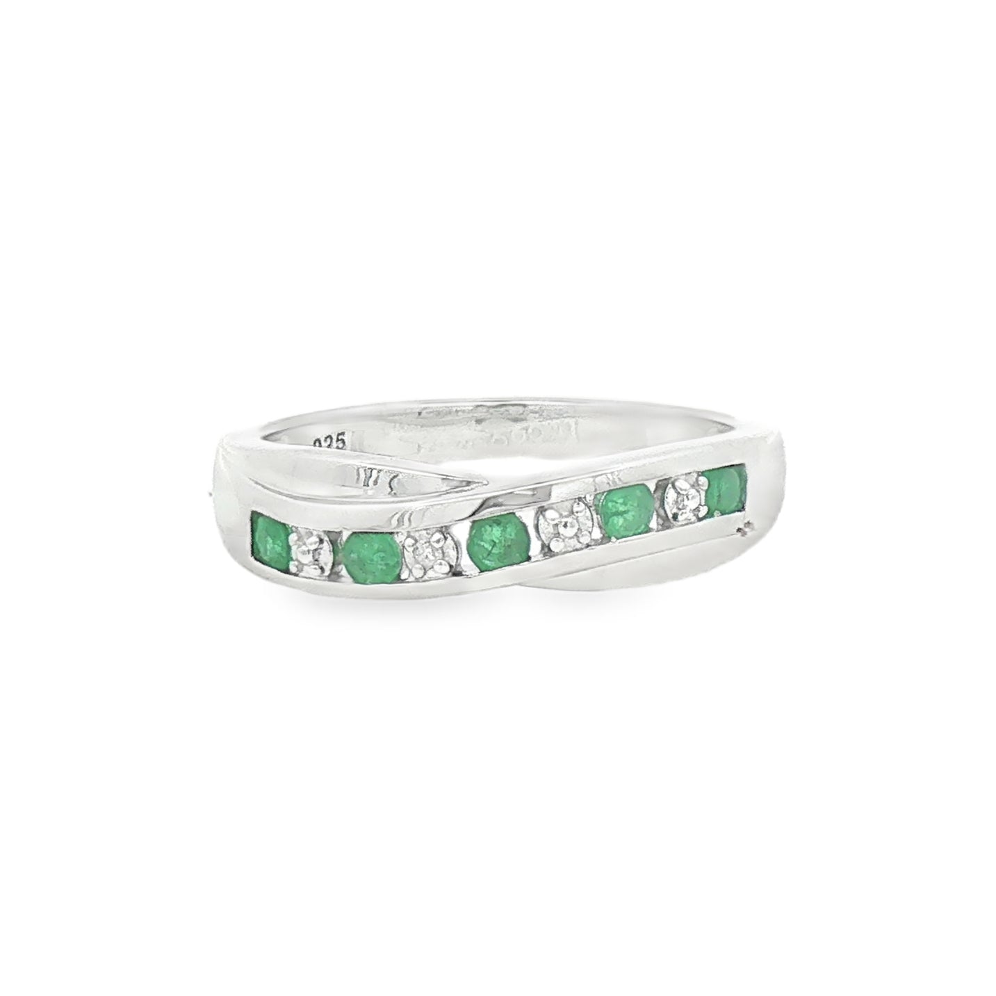 Sterling Silver Emerald & Diamond Eternity Twist Ring