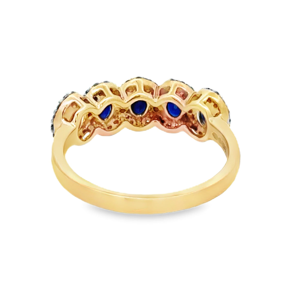 Sapphire & Diamond 5 Oval Cluster Ring 9ct Yellow Gold rear