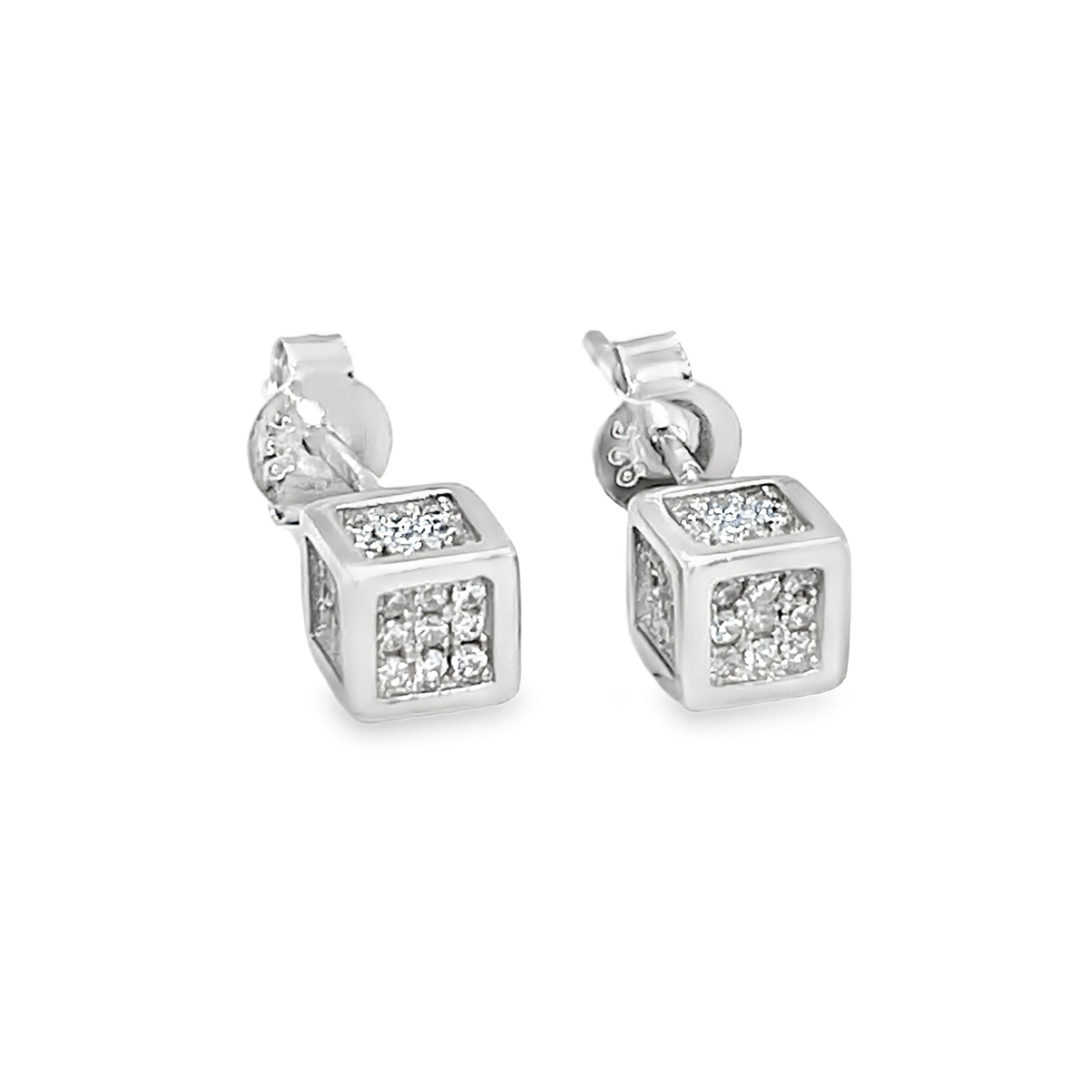 Sterling Silver CZ Cube Stud Earrings