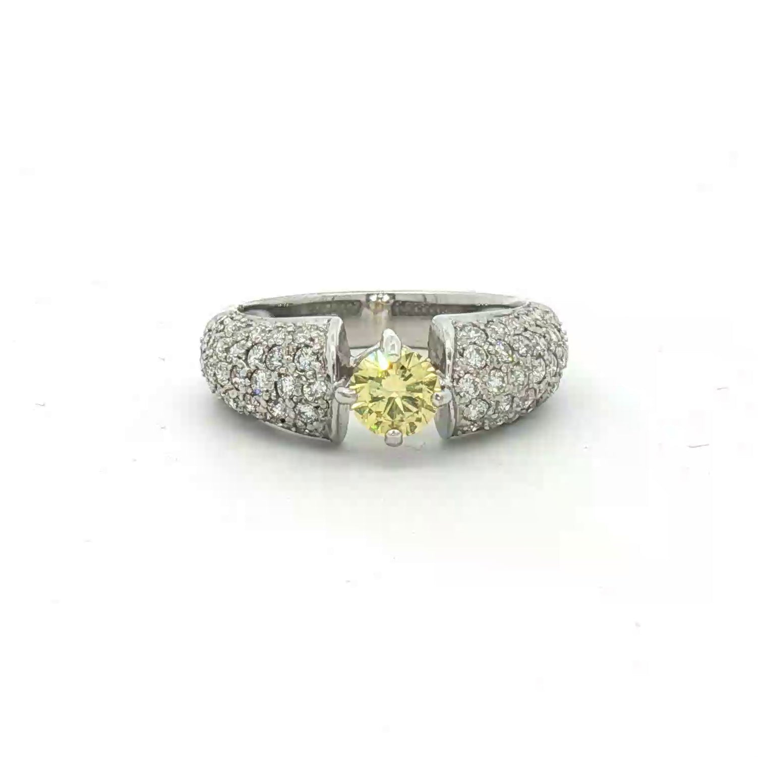 Pre Owned Yellow & White Diamond Ring 18ct White Gold