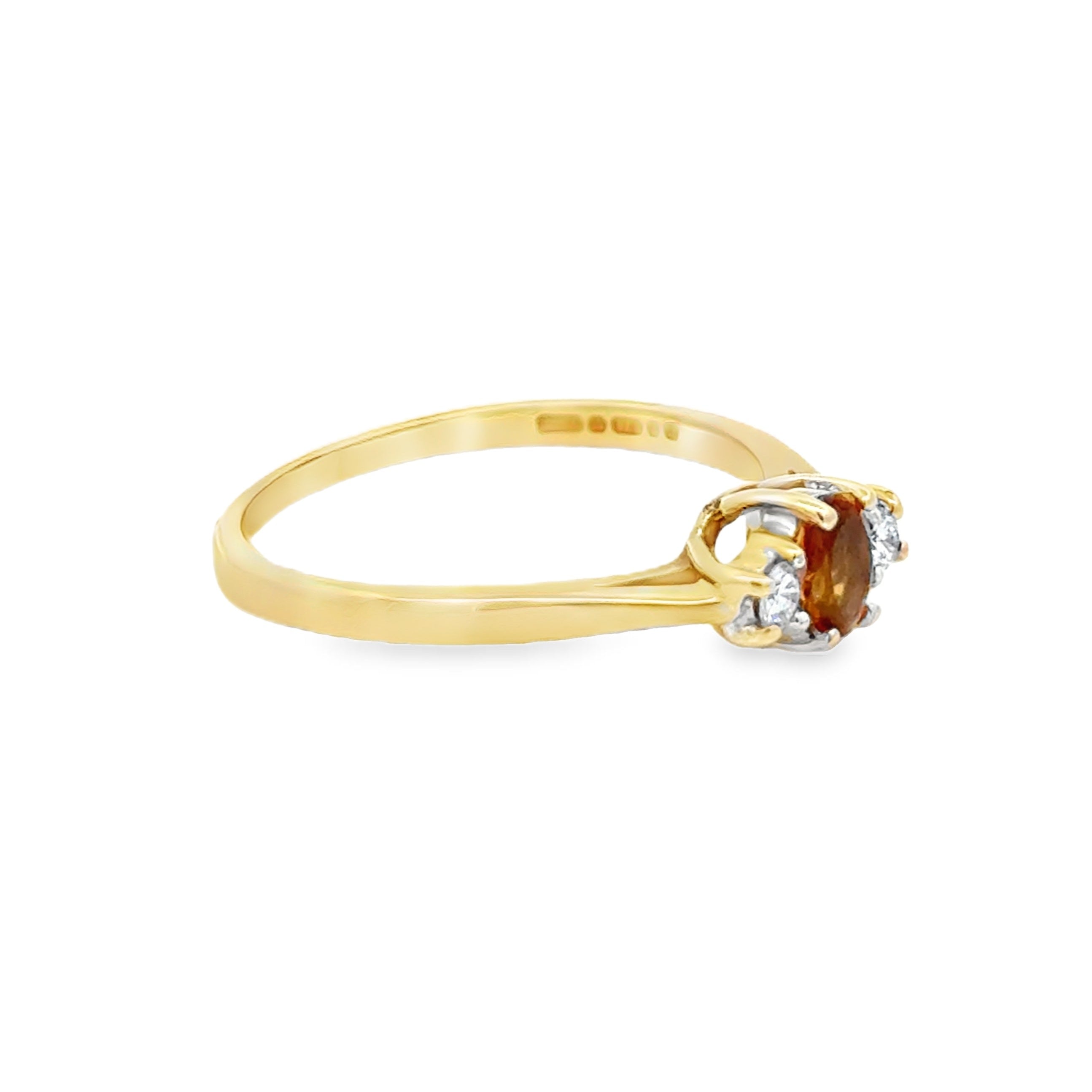 Pre Owned Citrine & Diamond Trilogy Ring 9ct Gold side
