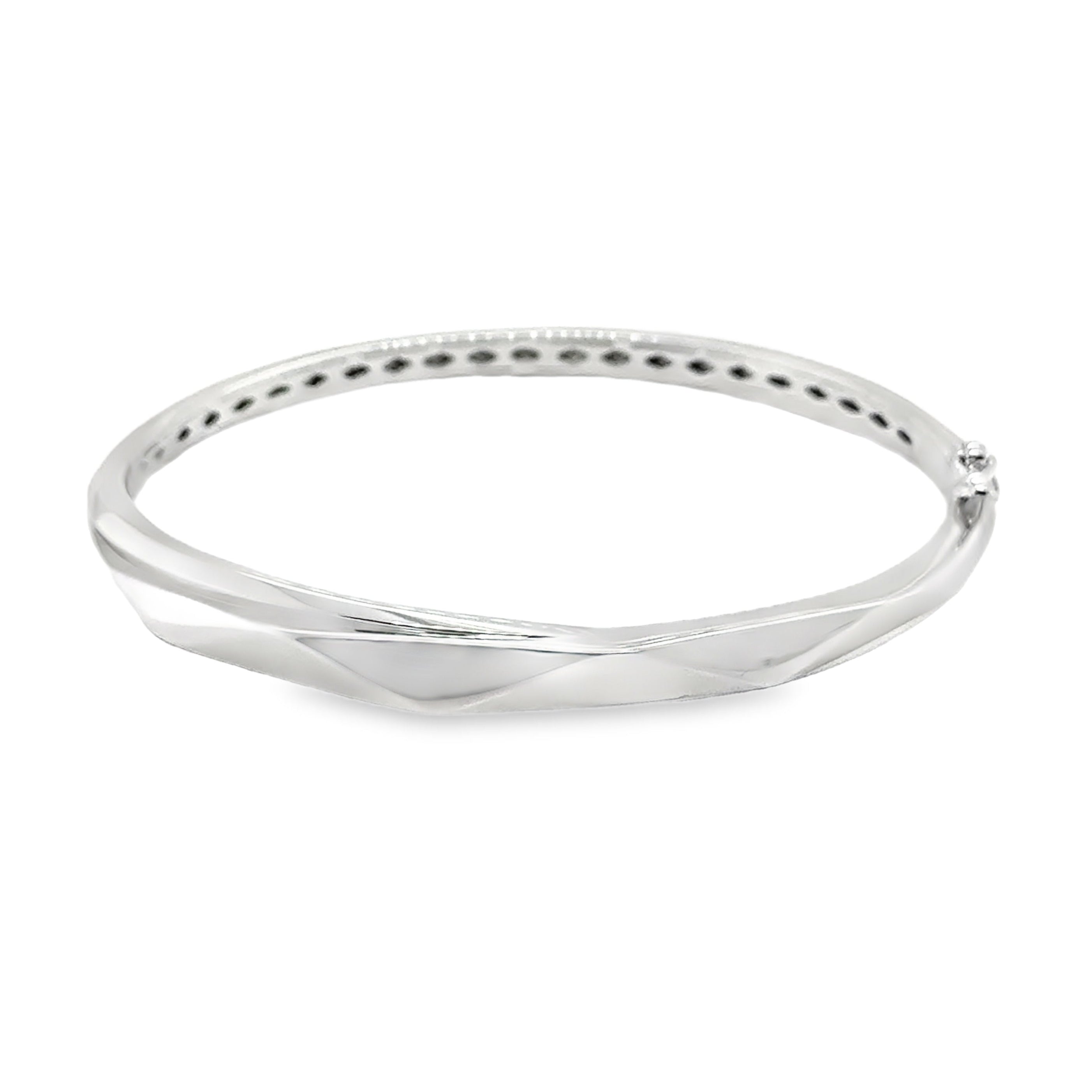 Sterling Silver Faceted Front Hinged Bangle
