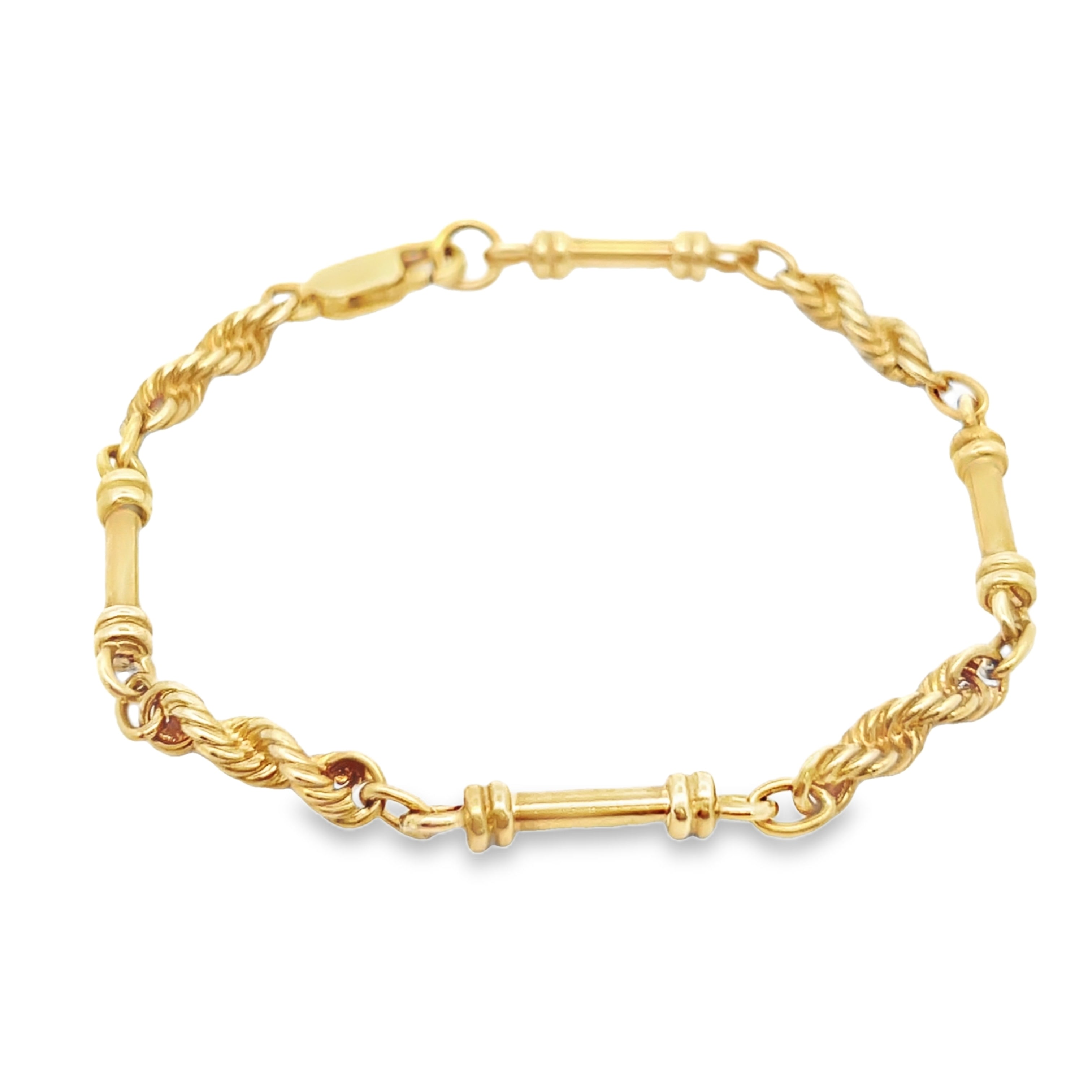 Pre Owned 9ct Gold Rope & Bar Chain Bracelet