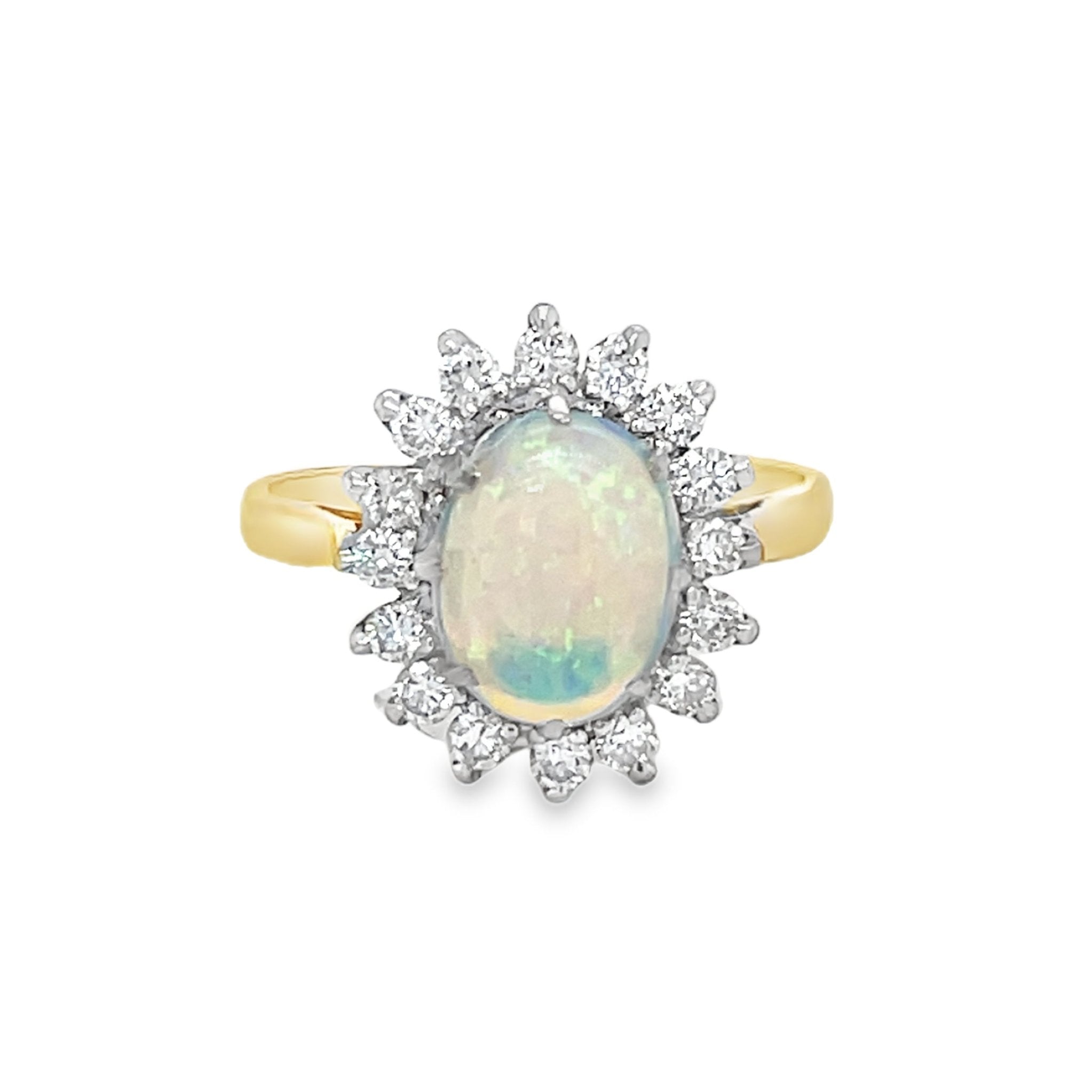 Pre Owned Opal & Diamond Cluster Ring 18ct Gold