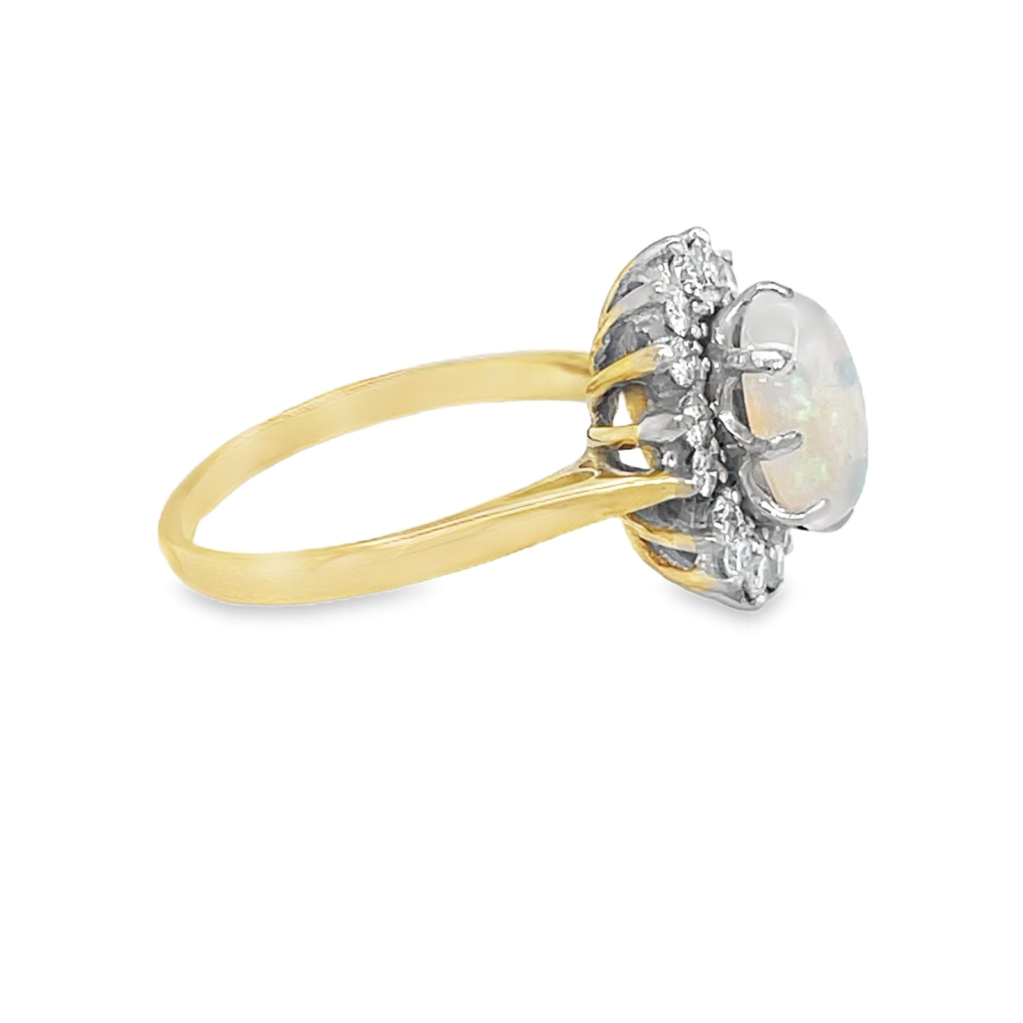 Pre Owned Opal & Diamond Cluster Ring 18ct Gold SIDE