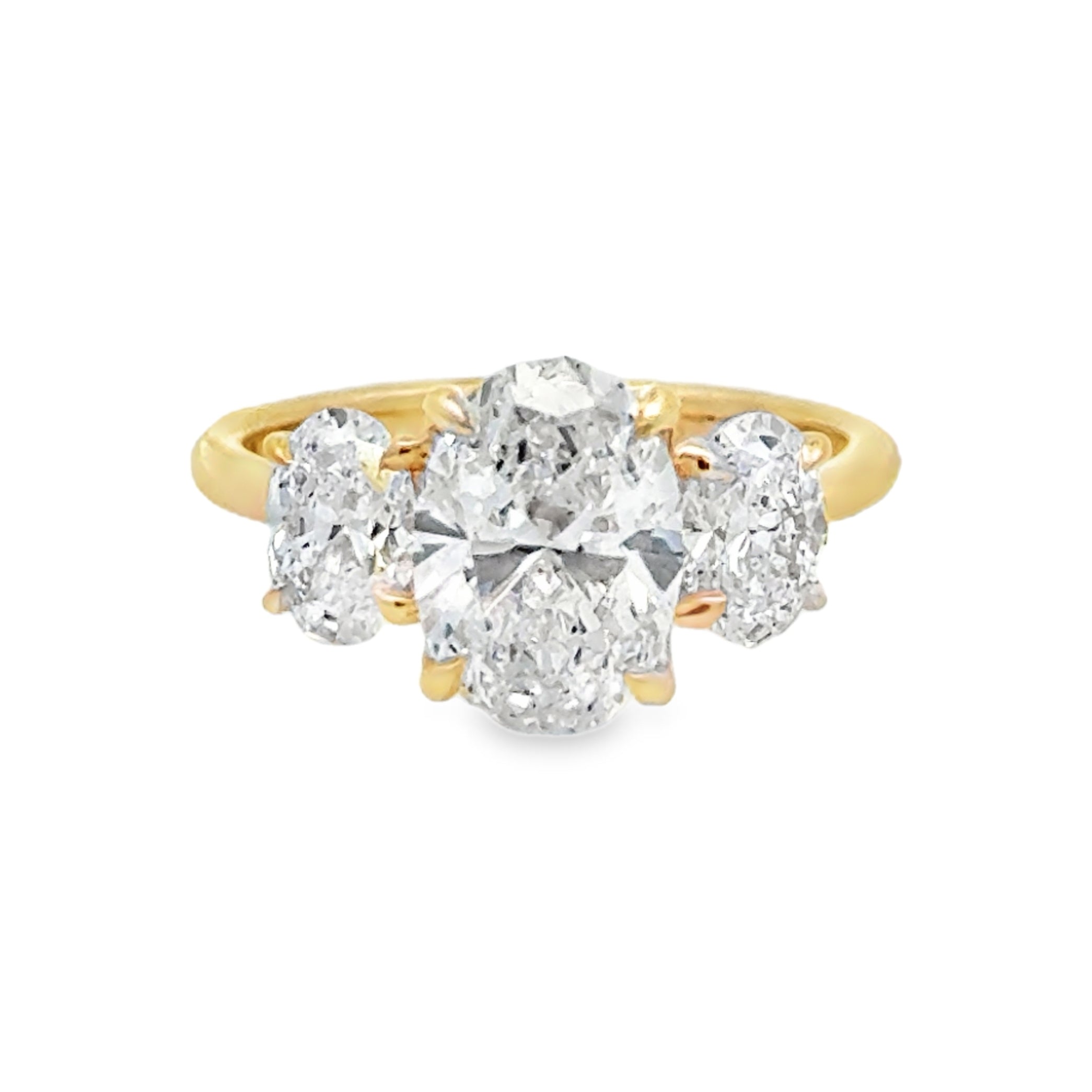 Lab Grown Diamond Oval Cut 2.04ct Trilogy Ring 9ct Gold