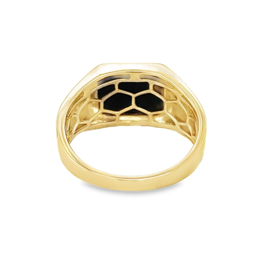 Octagonal Onyx & Diamond Signet Ring 9ct Gold
