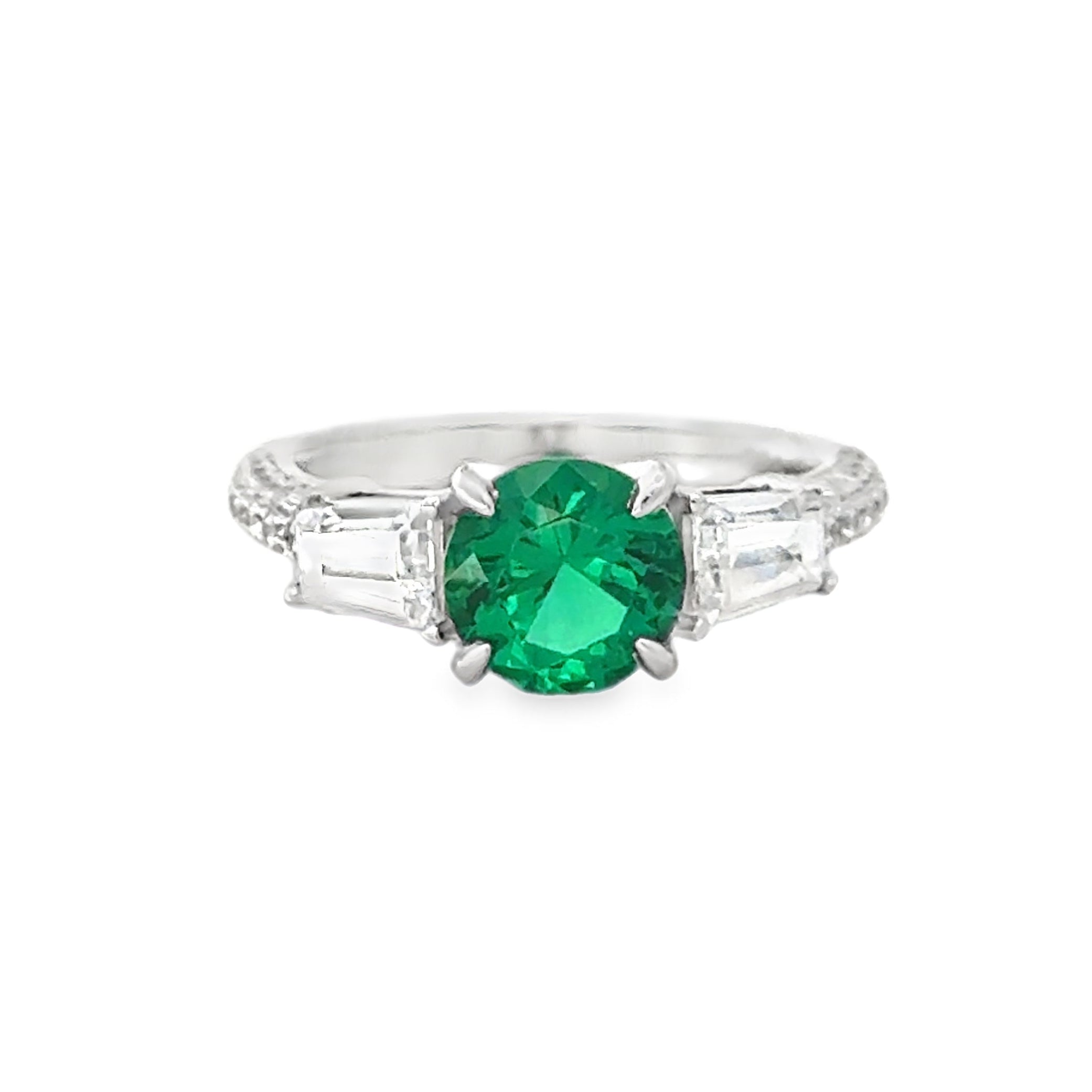 Silver Green CZ Trilogy Ring