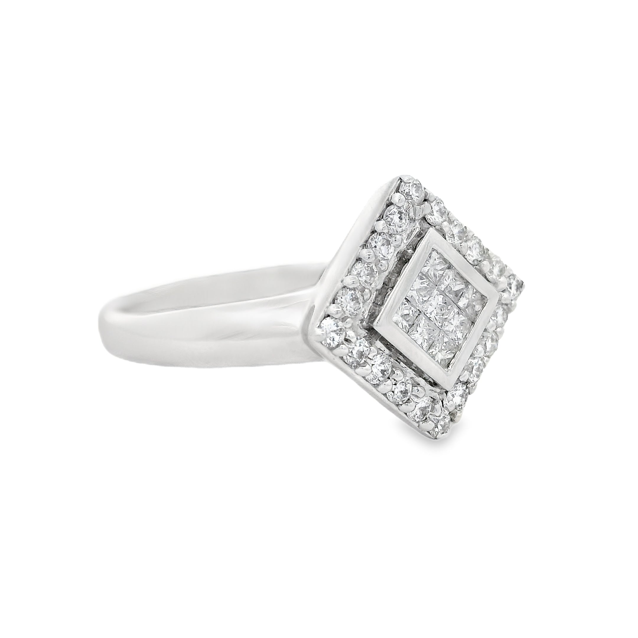 Diamond Square Halo Ring 0.50ct 18ct White Gold